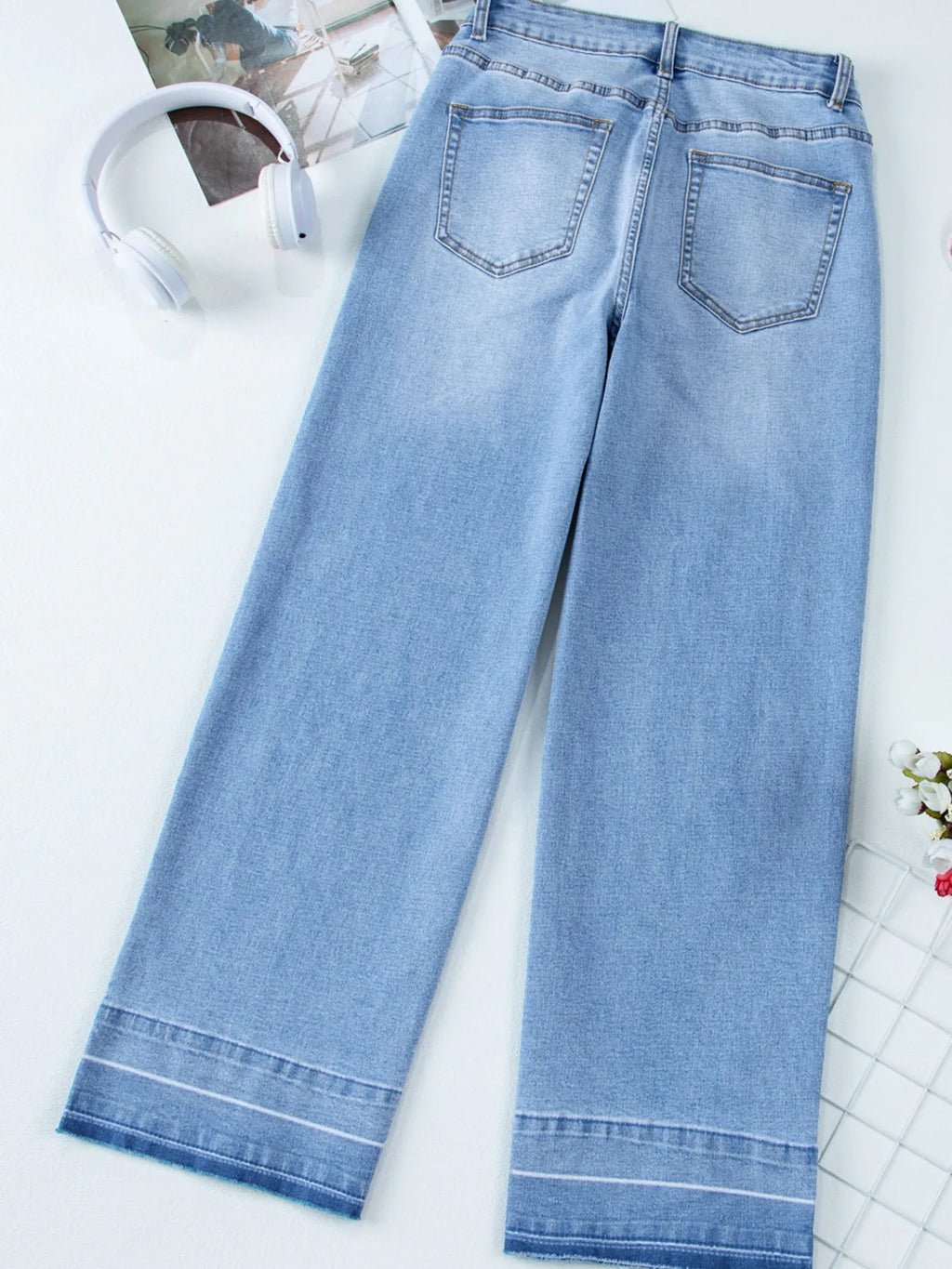 High Waist Wide Leg Washed Jeans