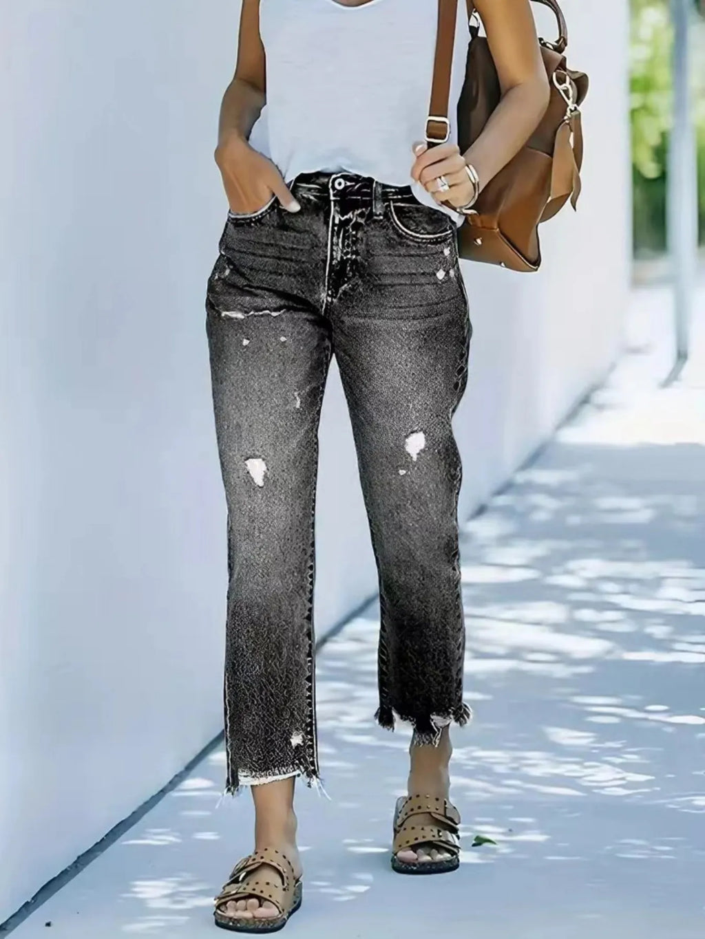 Distressed Straight Leg Jeans
