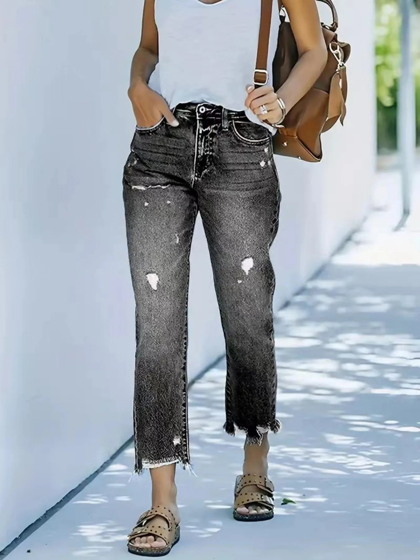 Distressed Straight Leg Jeans