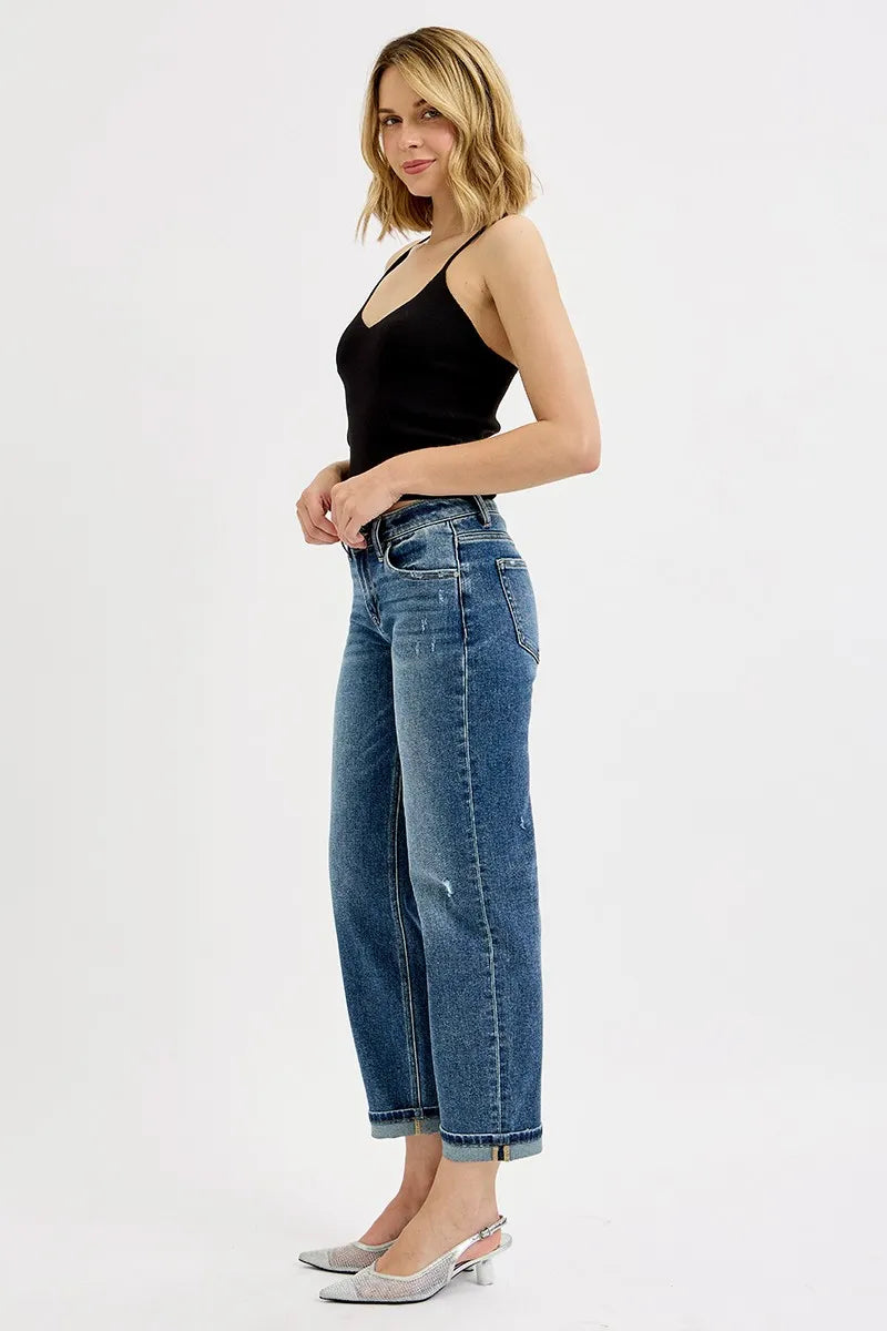 RISEN Full Size Low Rise Crop Boyfriend Jeans Plus Size