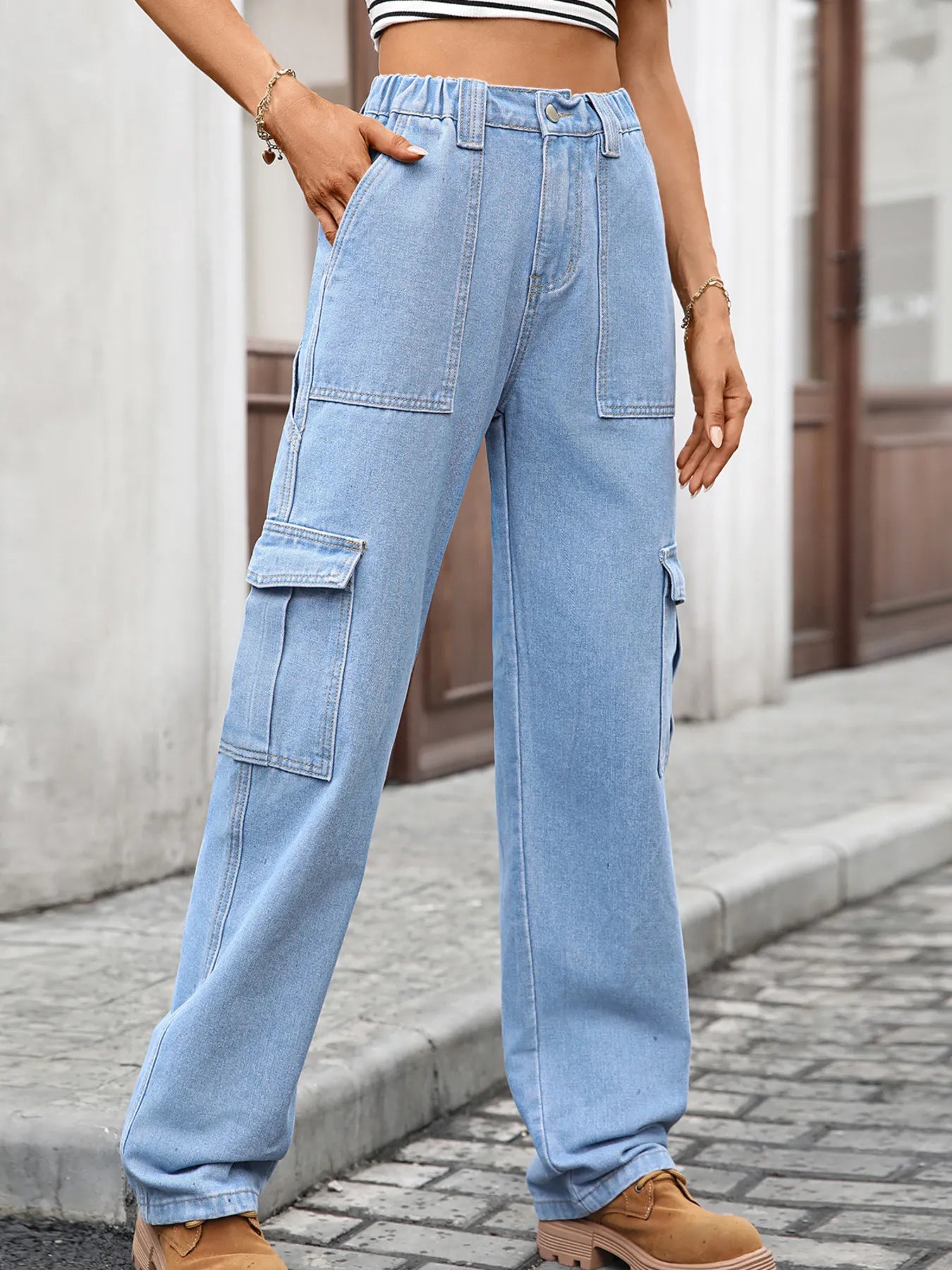 High-Waisted Cargo Jeans
