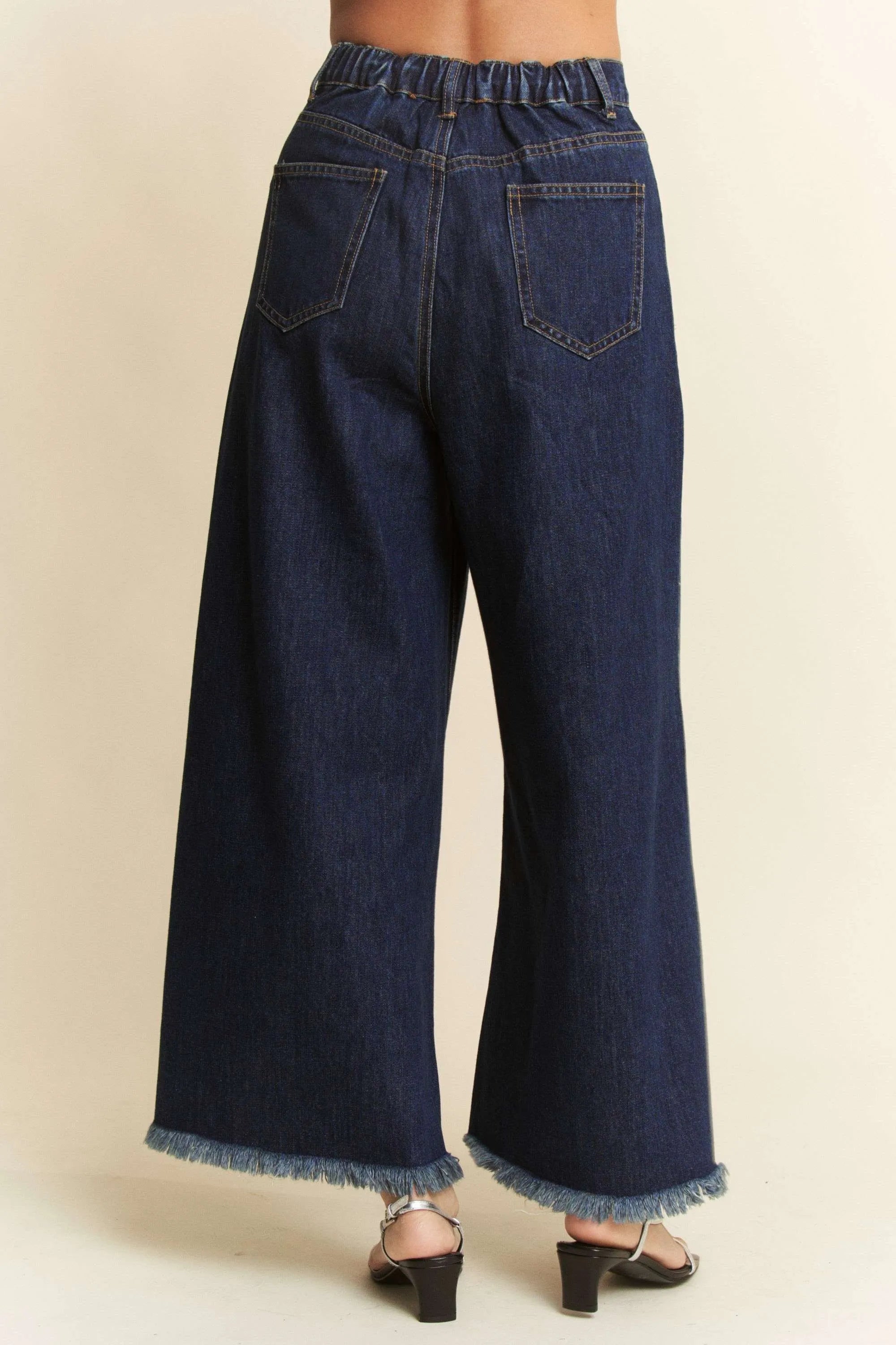 Davi & Dani Patch Pocket Wide Leg Culotte Jeans