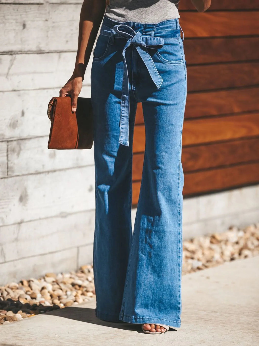 High-Waisted Tie-Front Flare Jeans