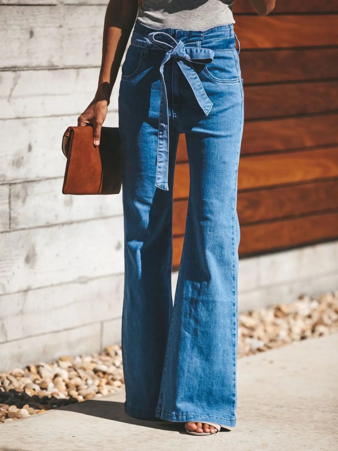 High-Waisted Tie-Front Flare Jeans