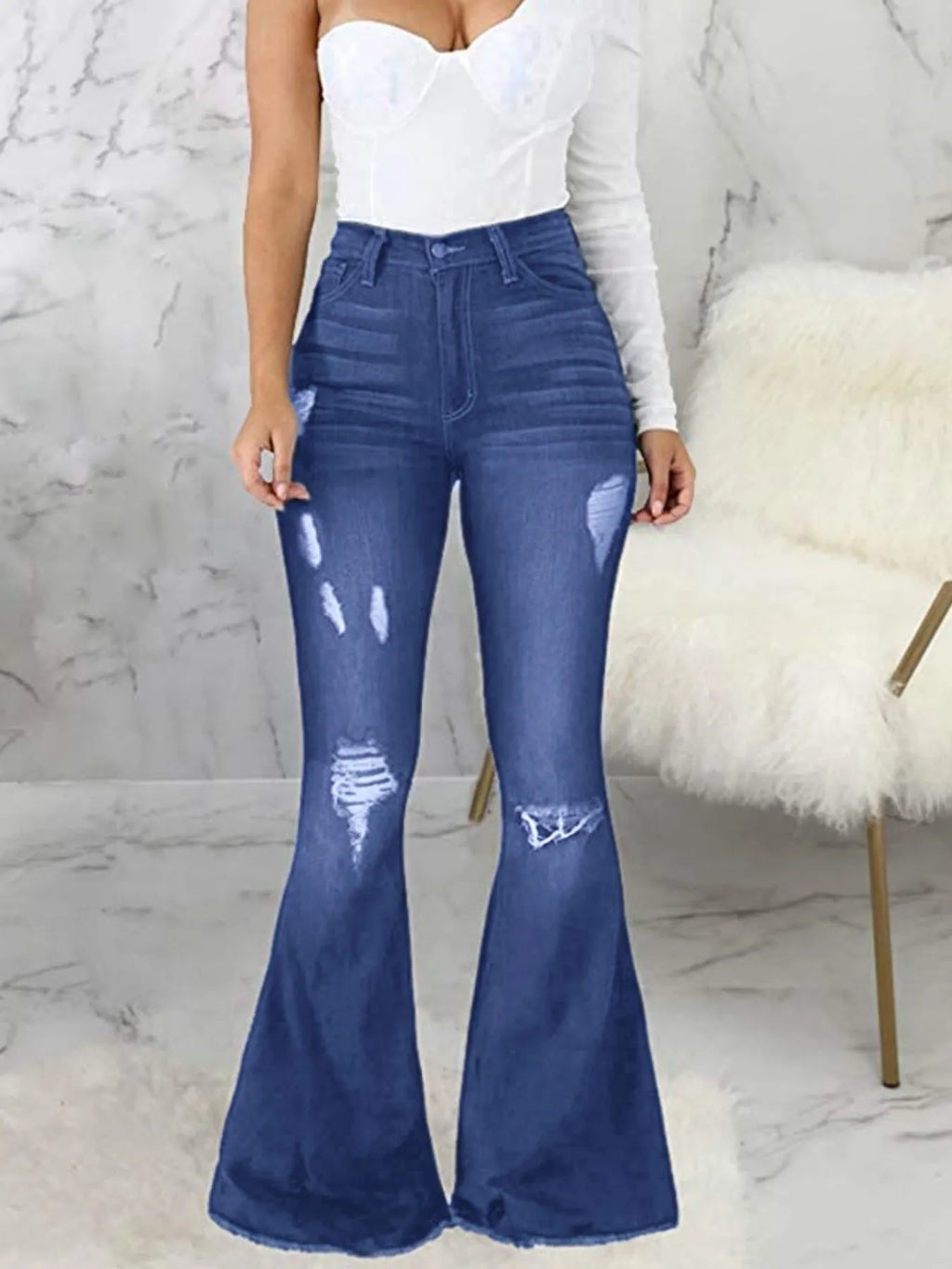 Full Size Distressed Raw Hem Flare Jeans Plus Size