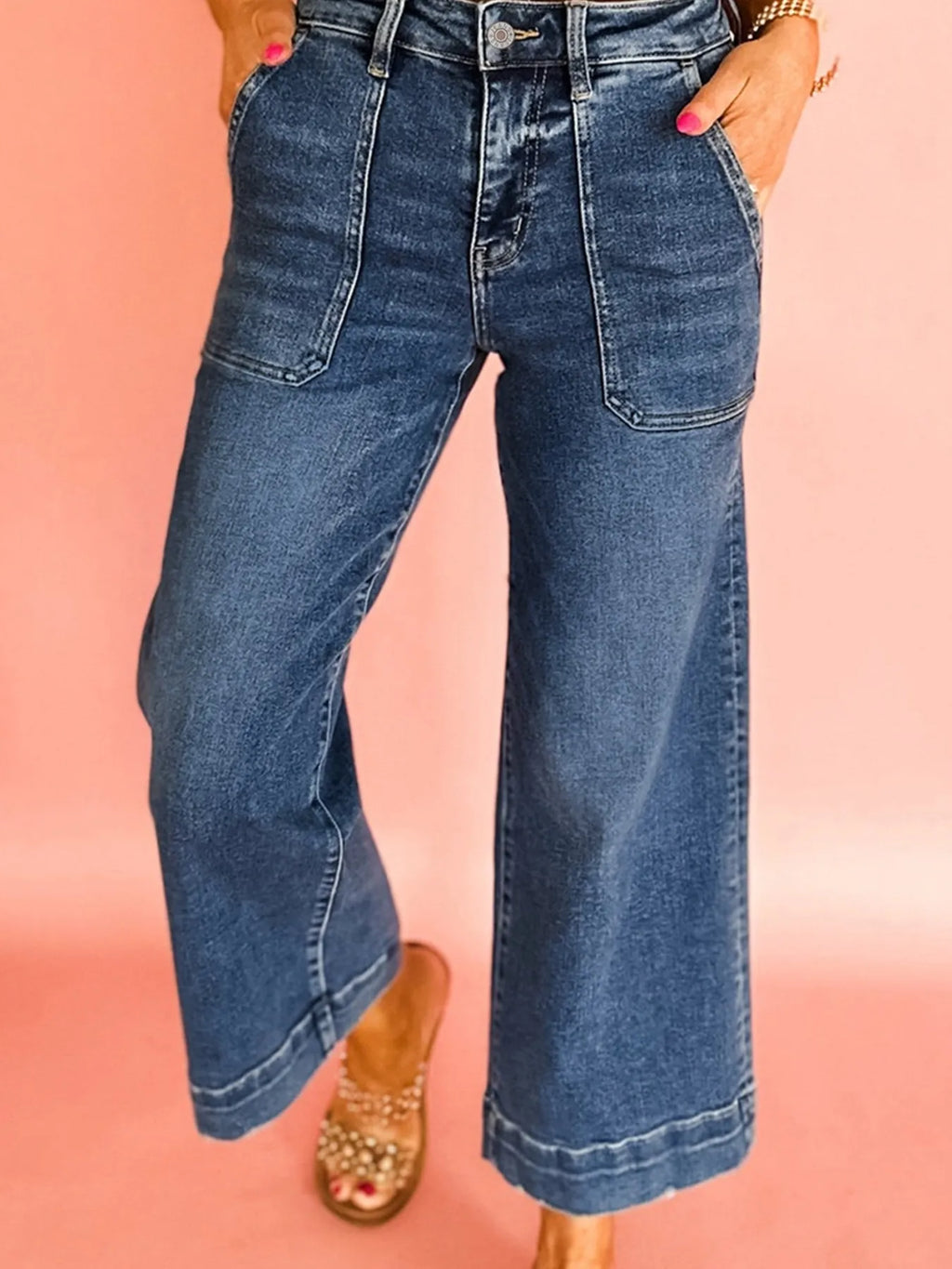 Cropped High Rise Wide Leg Jeans