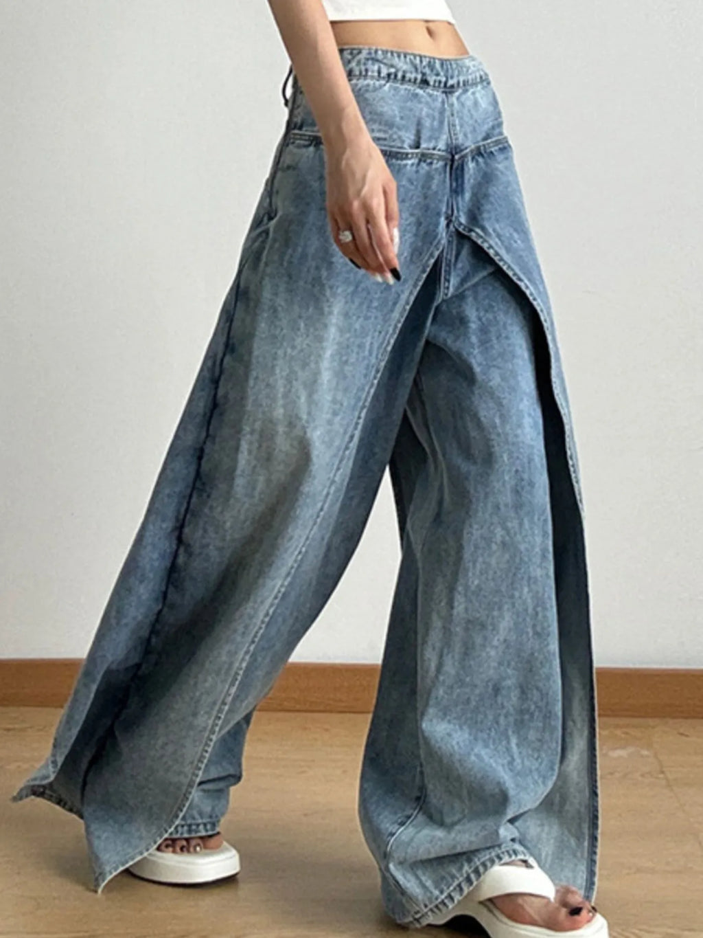 Wide Leg Wash Patchwork Jeans