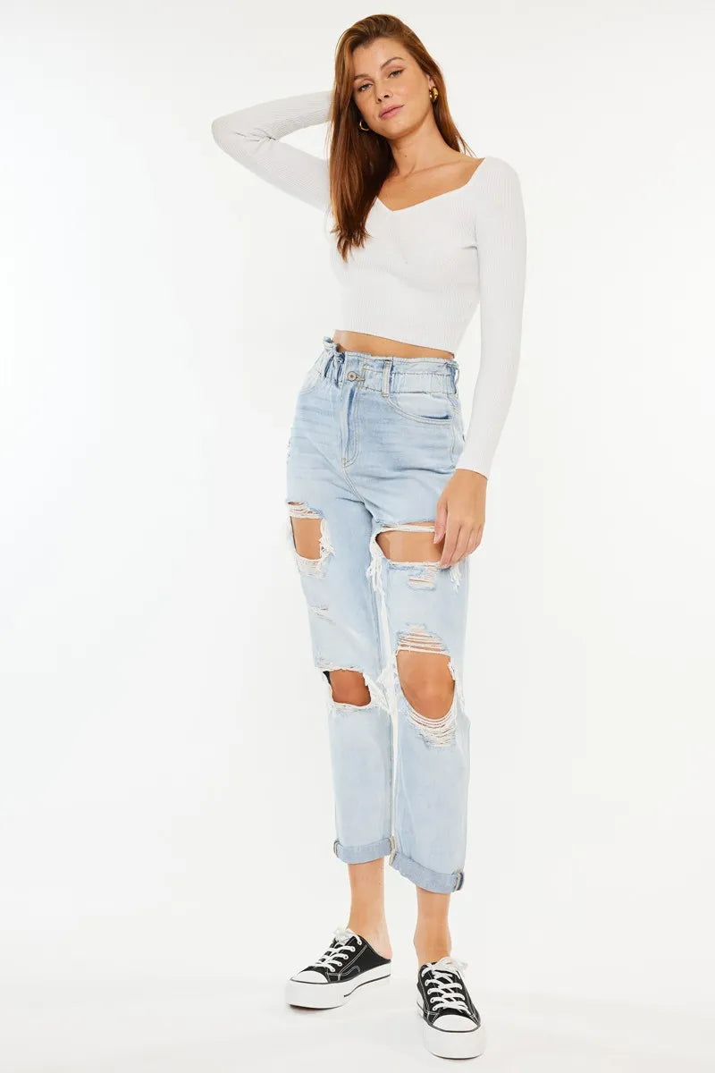 Kancan Open Pack Paperbag Mom Jeans