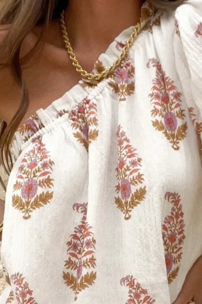 Simple Pleated Plant Print Mini Dress