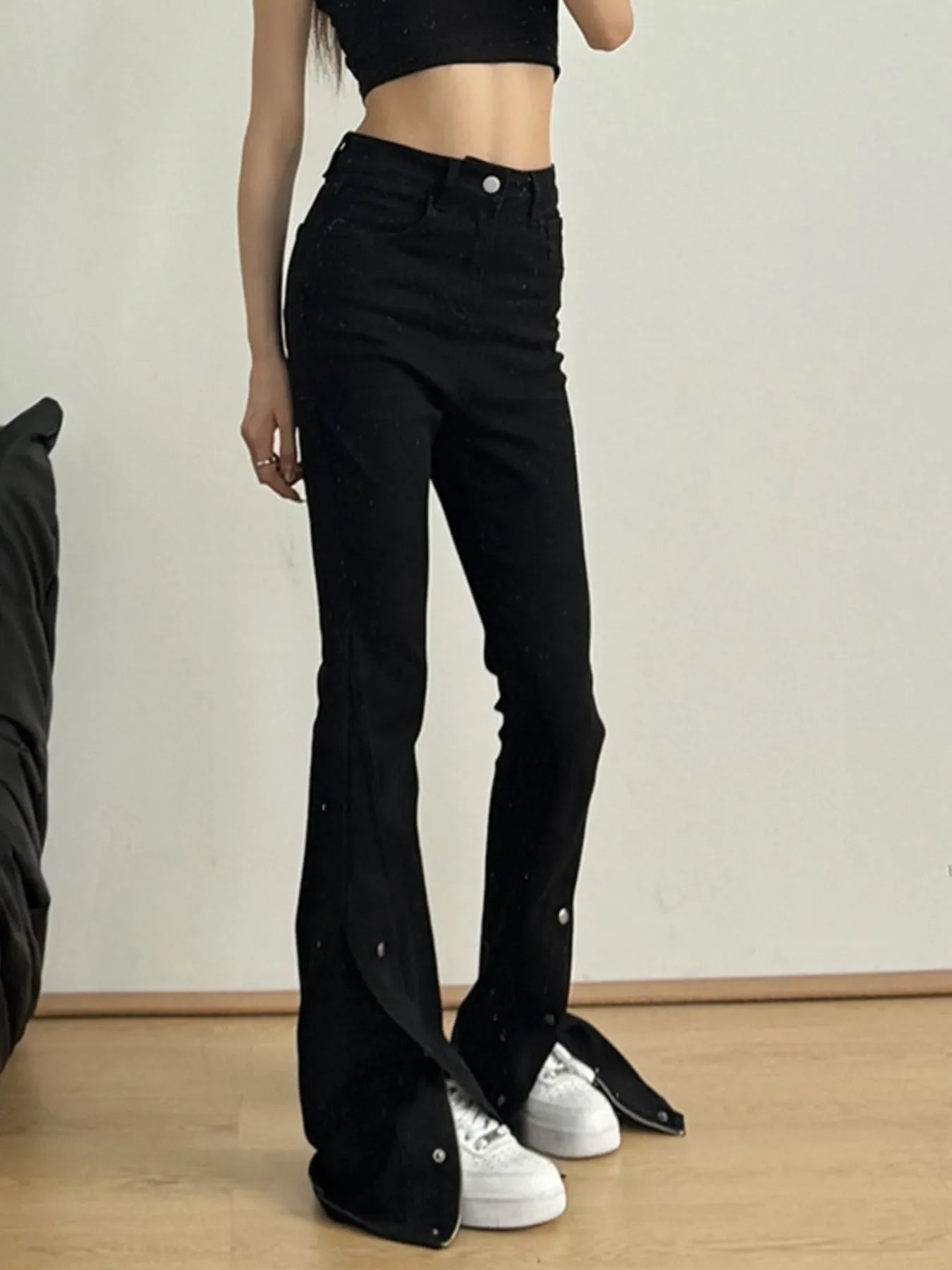High-Waisted Slit Flare Jeans