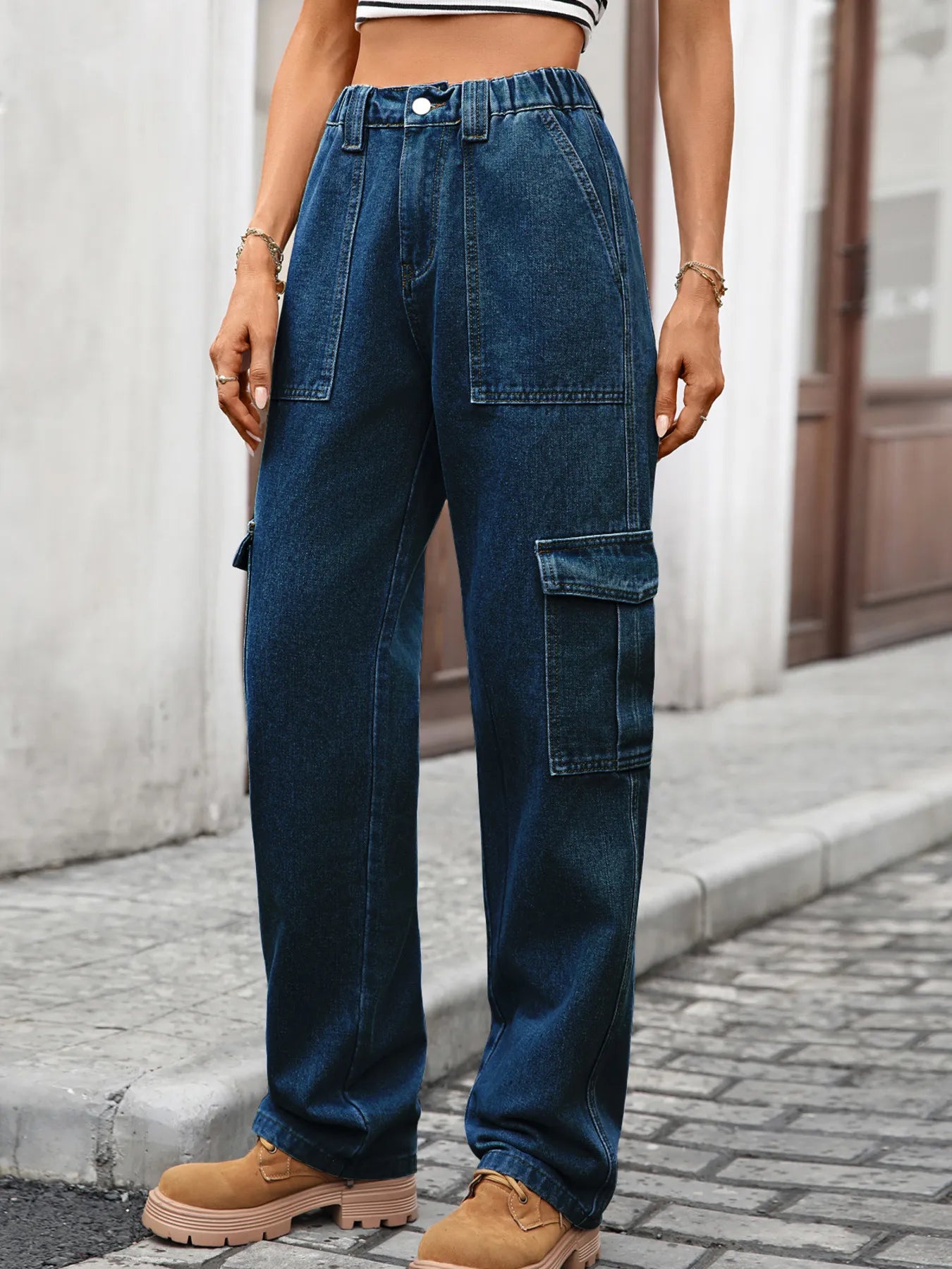 High-Waisted Cargo Jeans