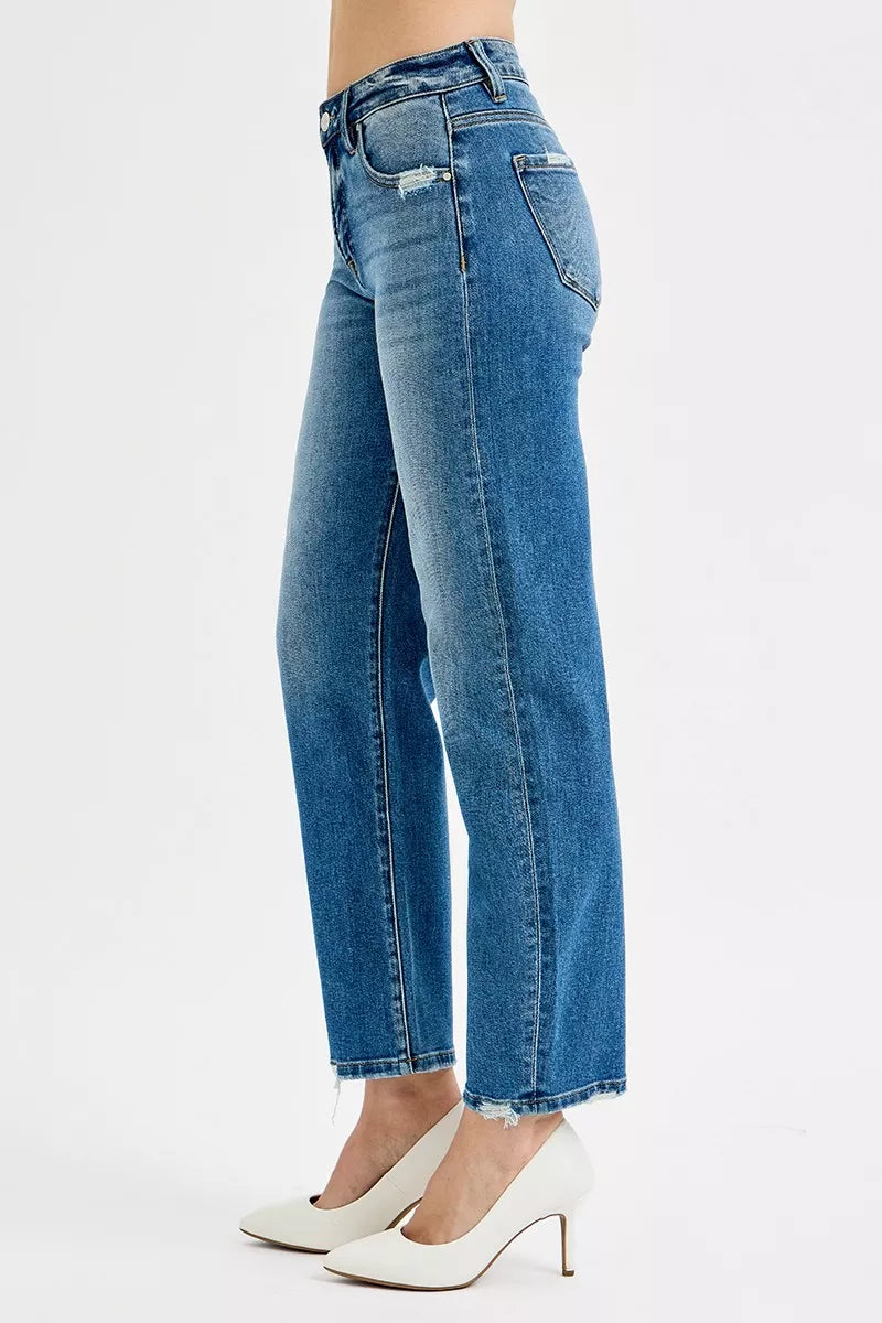 RISEN Tummy Control High Rise Ankle Slim Barrel Jeans