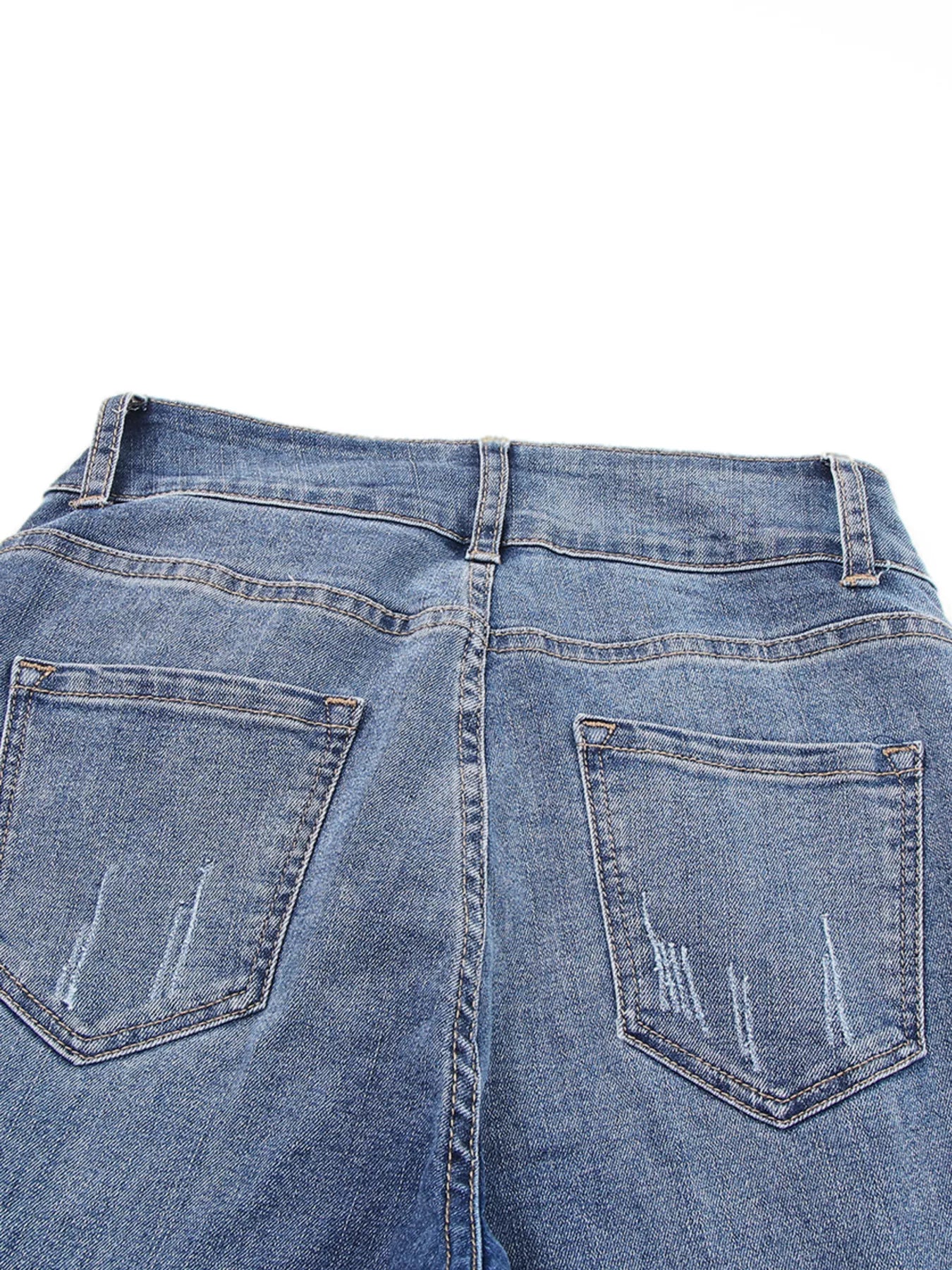 High Waist Distressed Straight Leg Jeans
