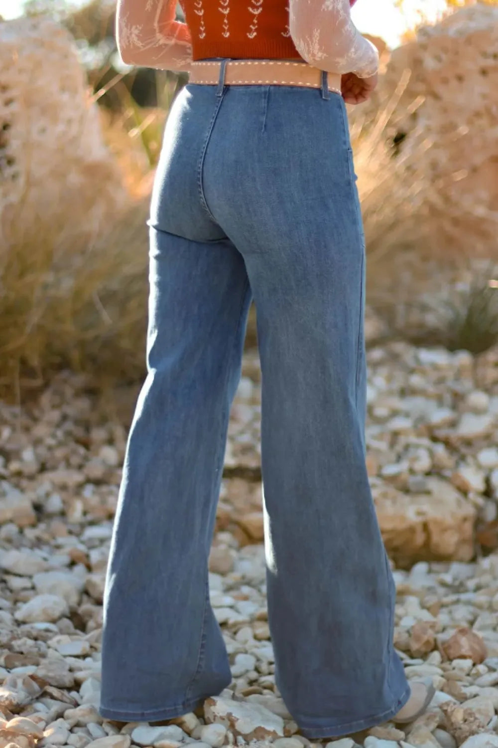 High-Waisted Wide-Leg Button-Front Jeans