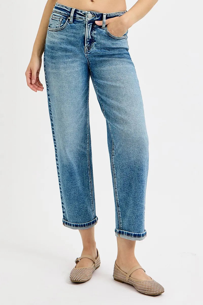 RISEN Full Size High Rise Crop Boyfriend Jeans Plus Size