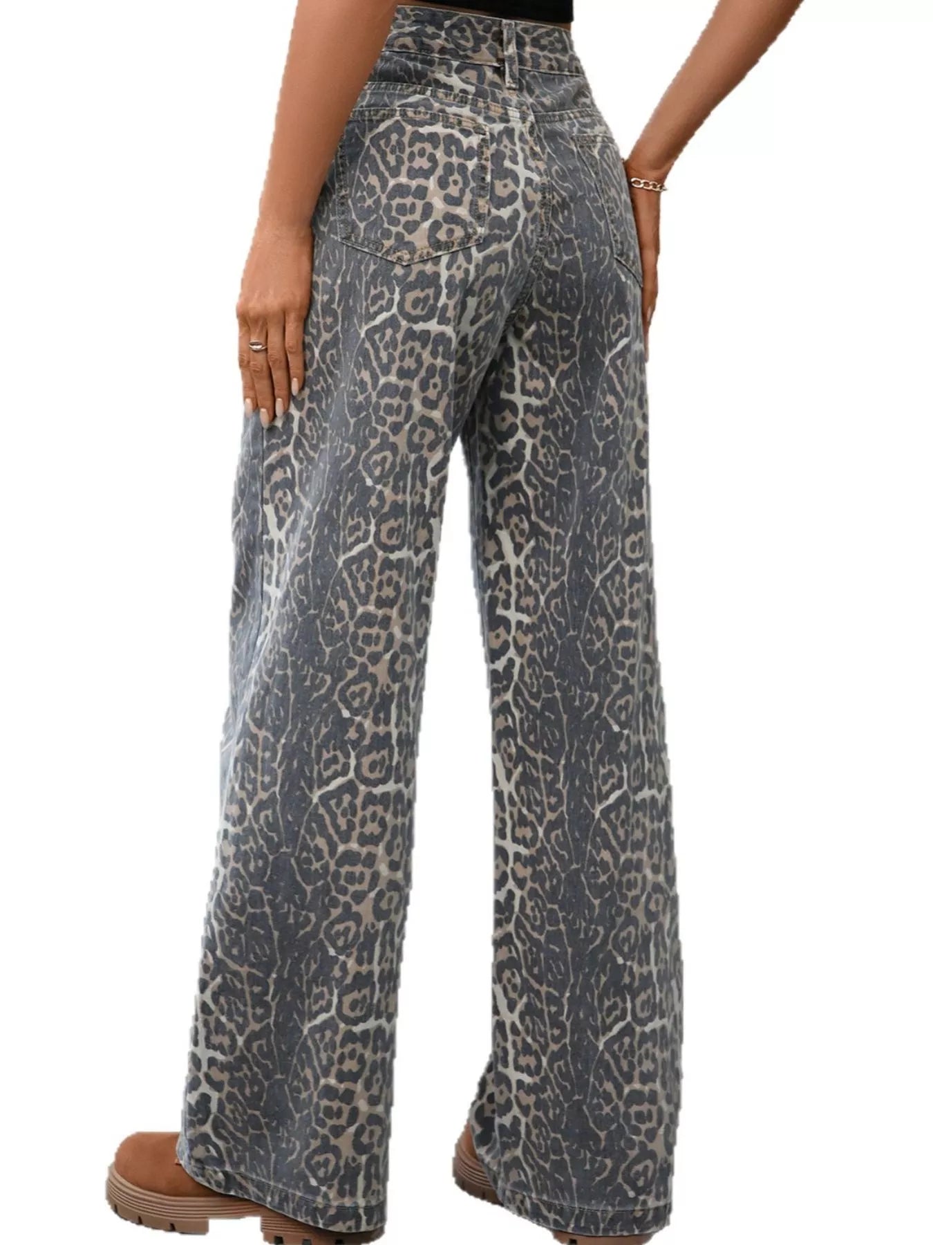 Leopard Wide Leg High Waist Jeans