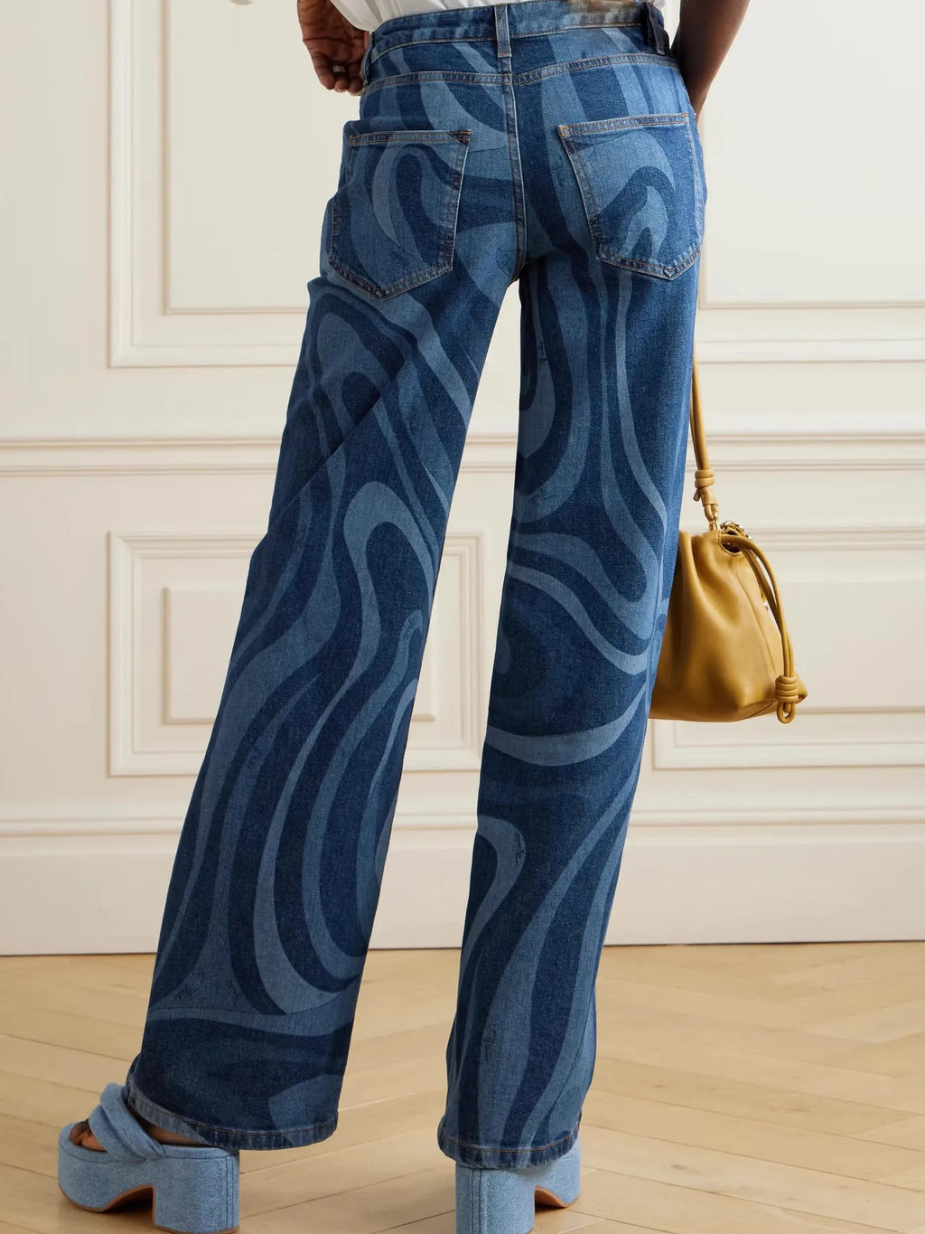Water Ripples Print Wide Leg Jeans