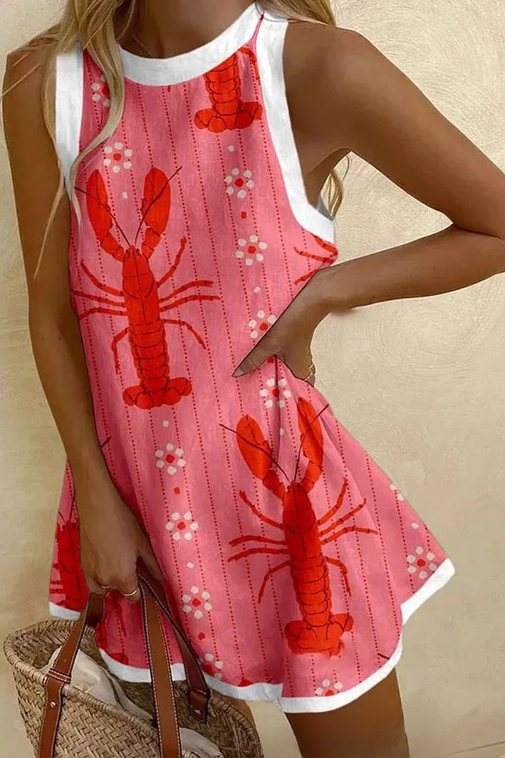 Lobster Print Halter Mini Dress