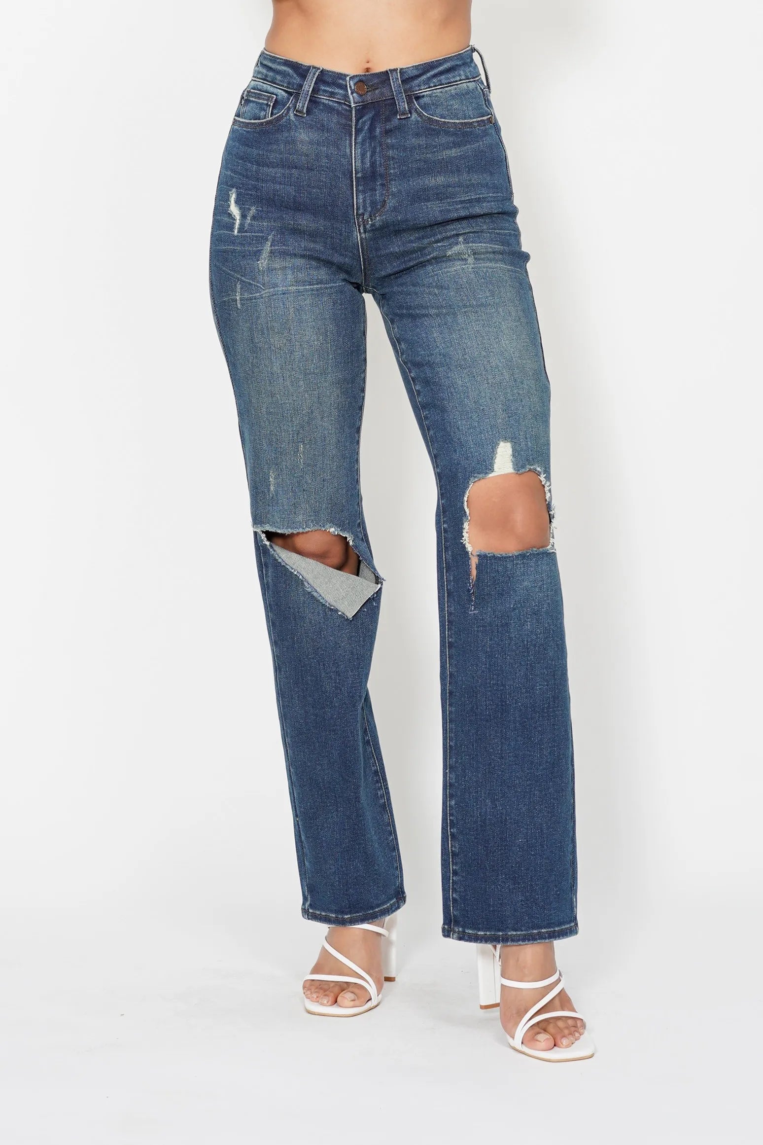Judy Blue Full Size Hw Ripped Knee Dad Jeans Plus Size