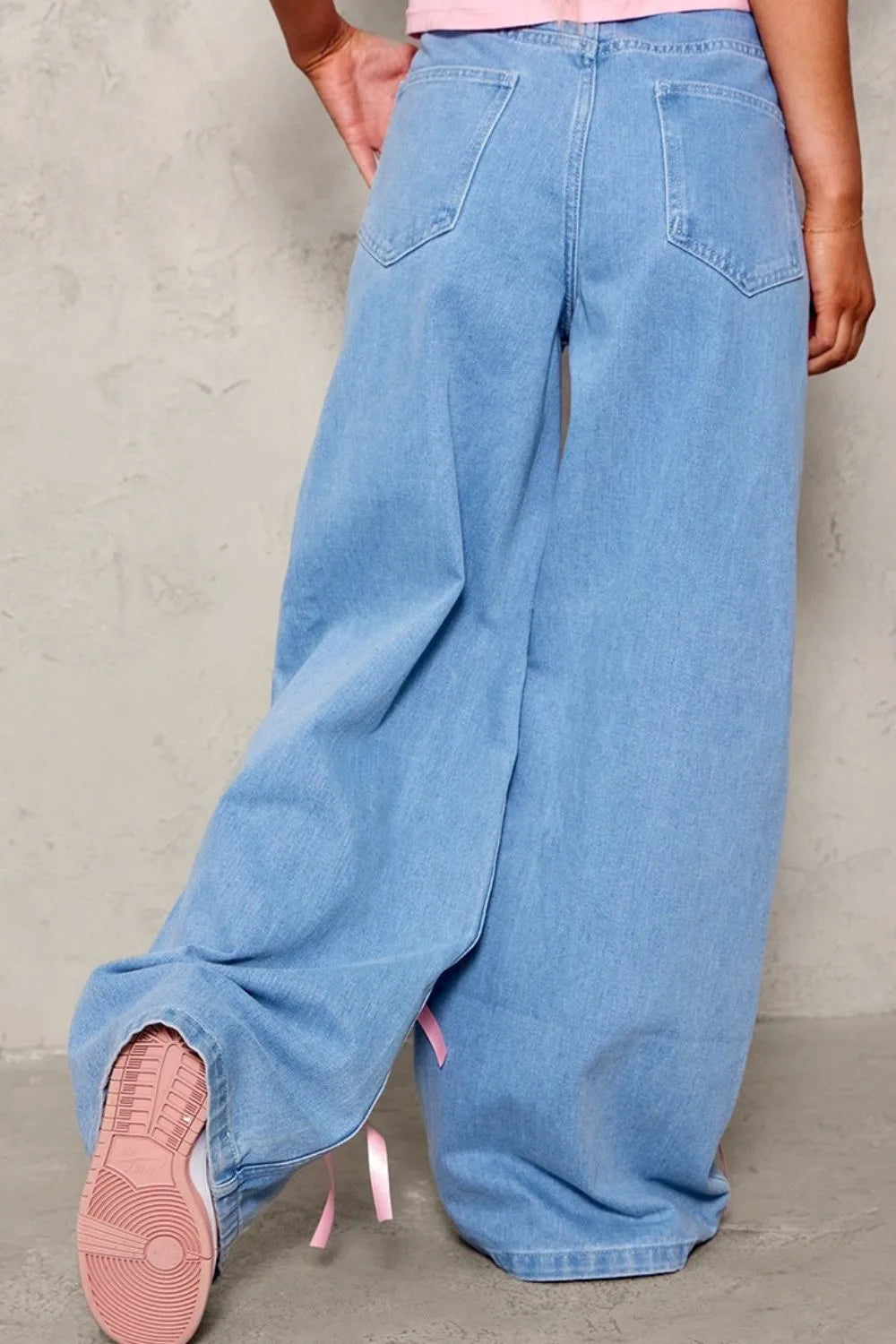 Bow Decorated Wide Leg Denim Jeans
