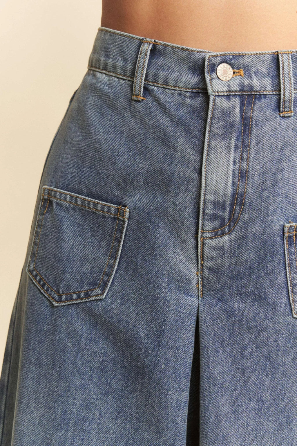 Davi & Dani Patch Pocket Wide Leg Culotte Jeans