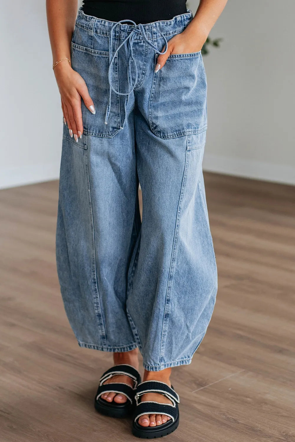 Wide Leg Drawstring Jeans