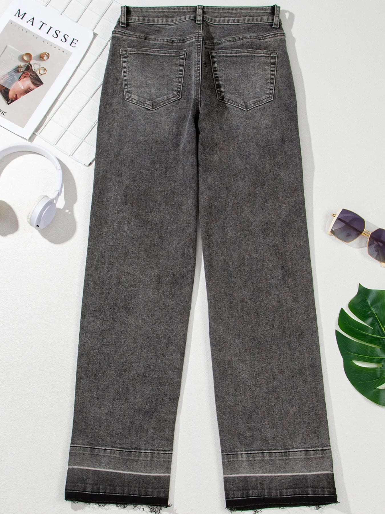 Raw Hem Unique Cuffs Straight High Rise Loose Jeans