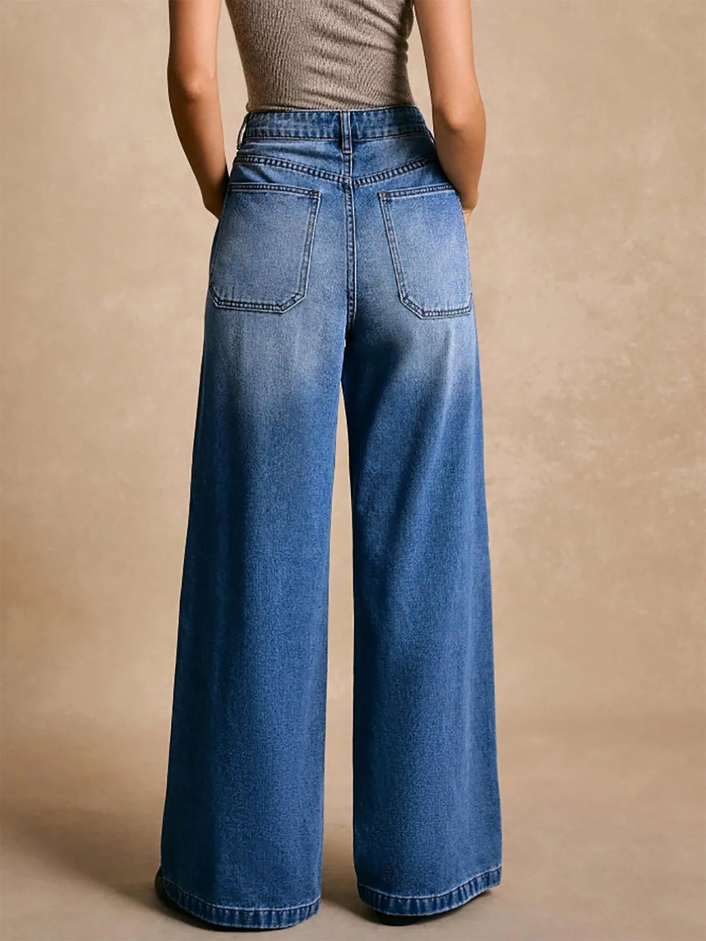 High-Waisted Wide-Leg Pocket Jeans