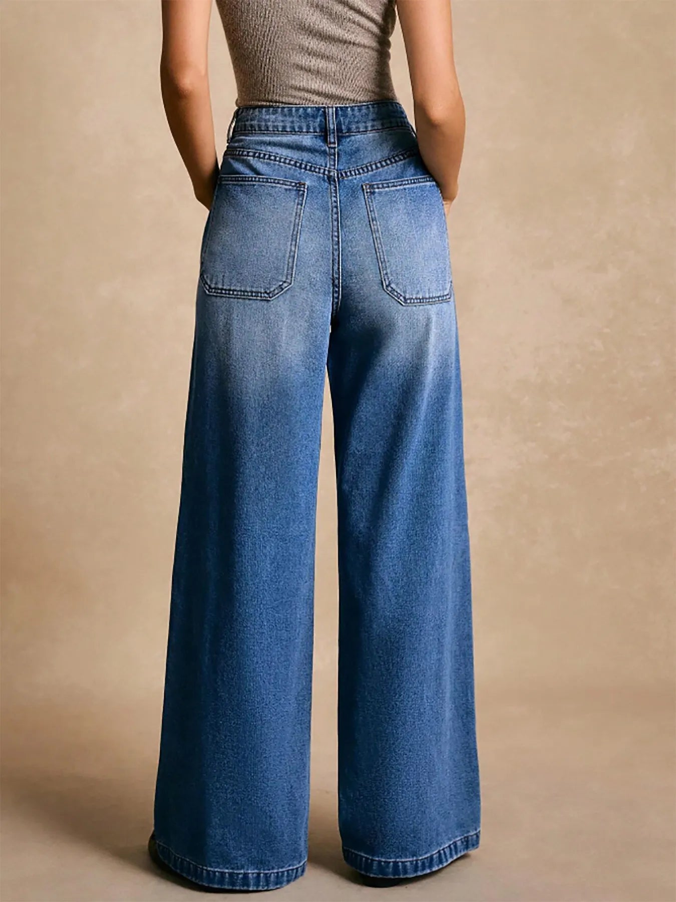 High-Waisted Wide-Leg Pocket Jeans