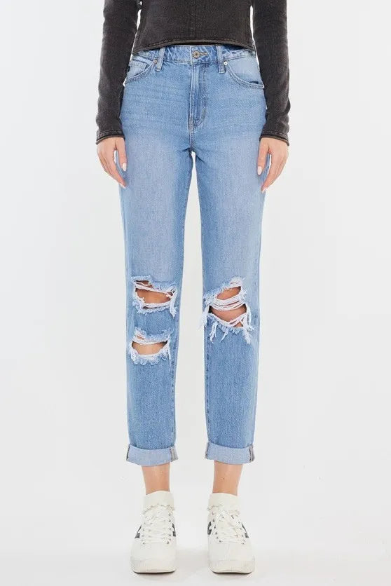 Kancan High Rise Distressed Mom Jeans
