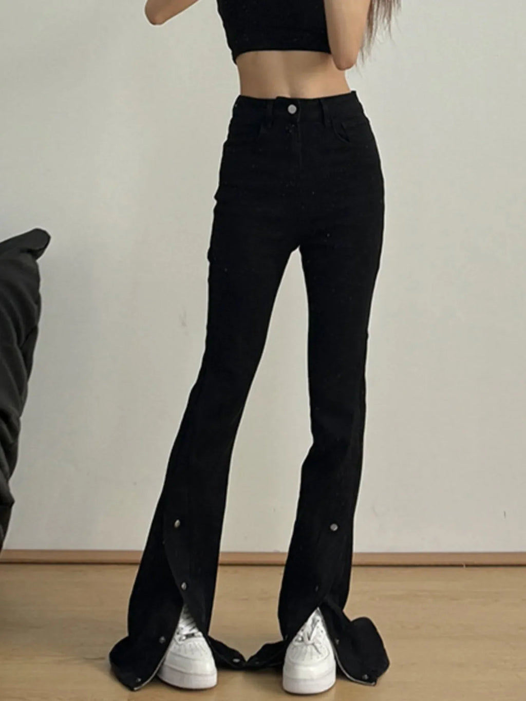 High-Waisted Slit Flare Jeans