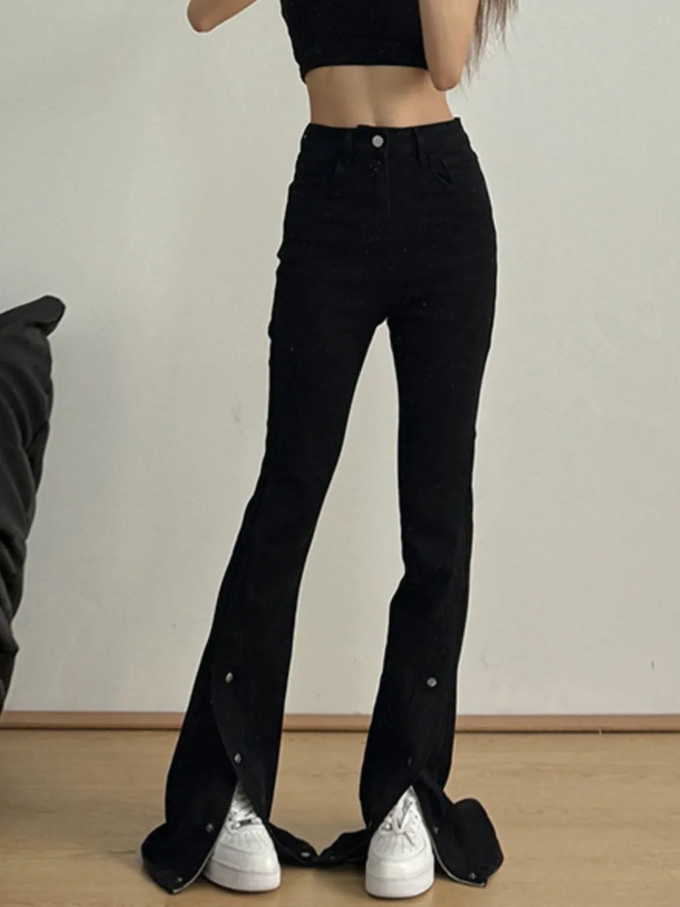 High-Waisted Slit Flare Jeans