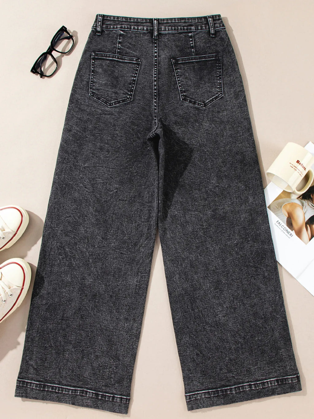 High-Waisted Wide Leg Washed Jeans
