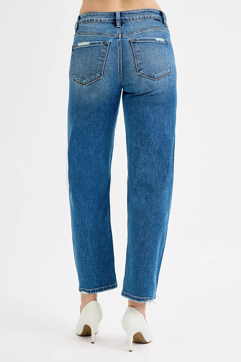RISEN Tummy Control High Rise Ankle Slim Barrel Jeans