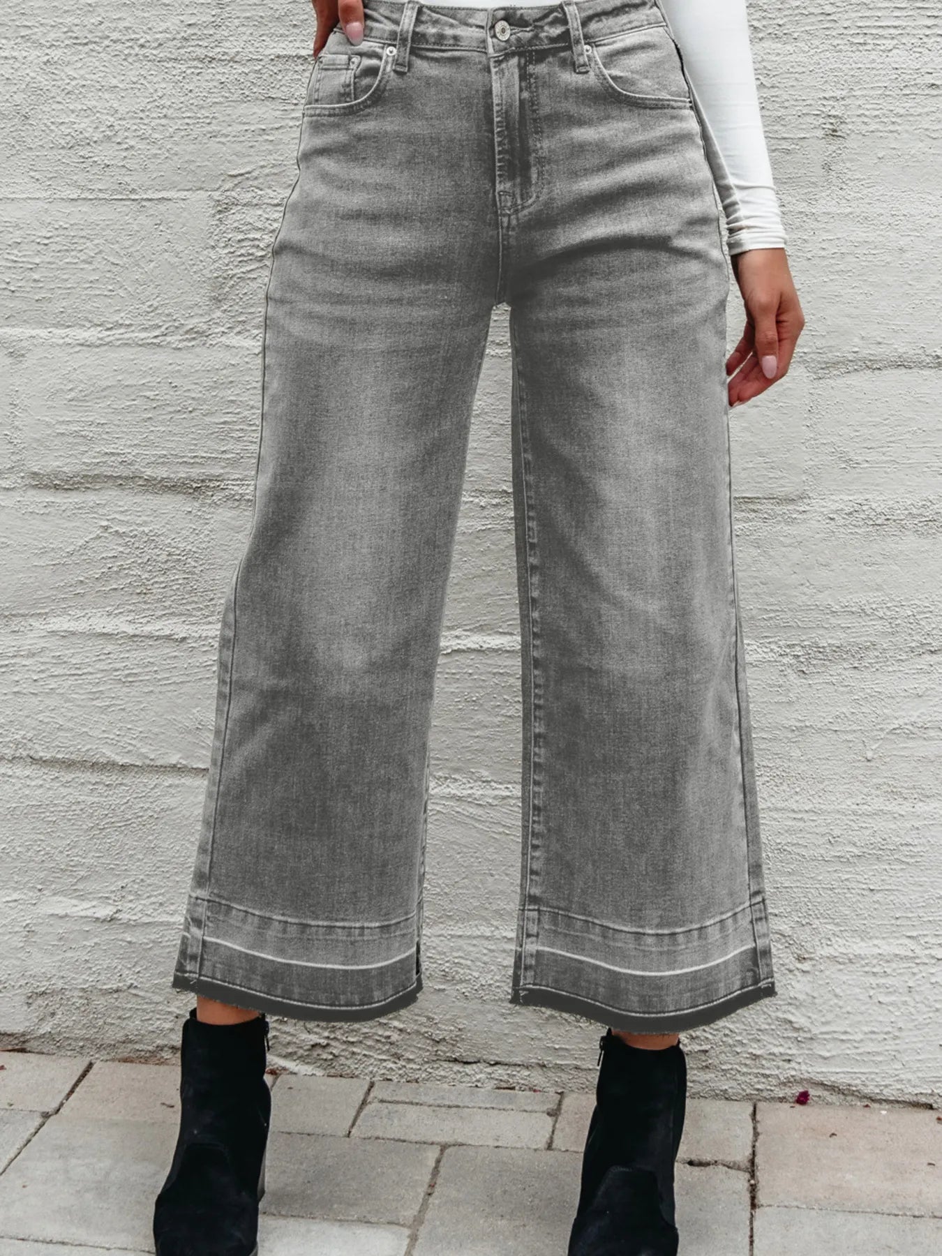 High Waist Wide Leg Washed Jeans