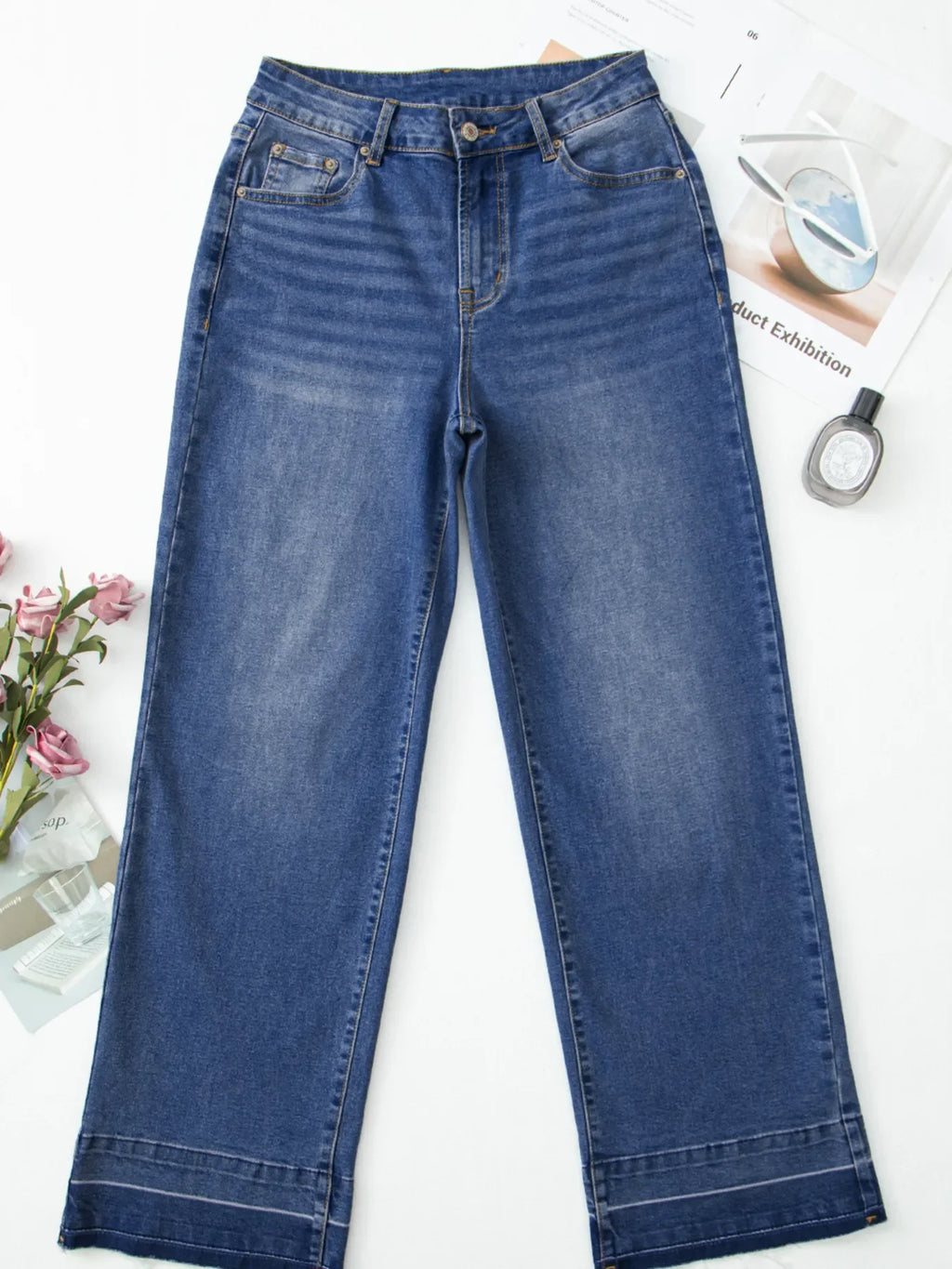 Raw Hem Unique Cuffs Straight High Rise Loose Jeans