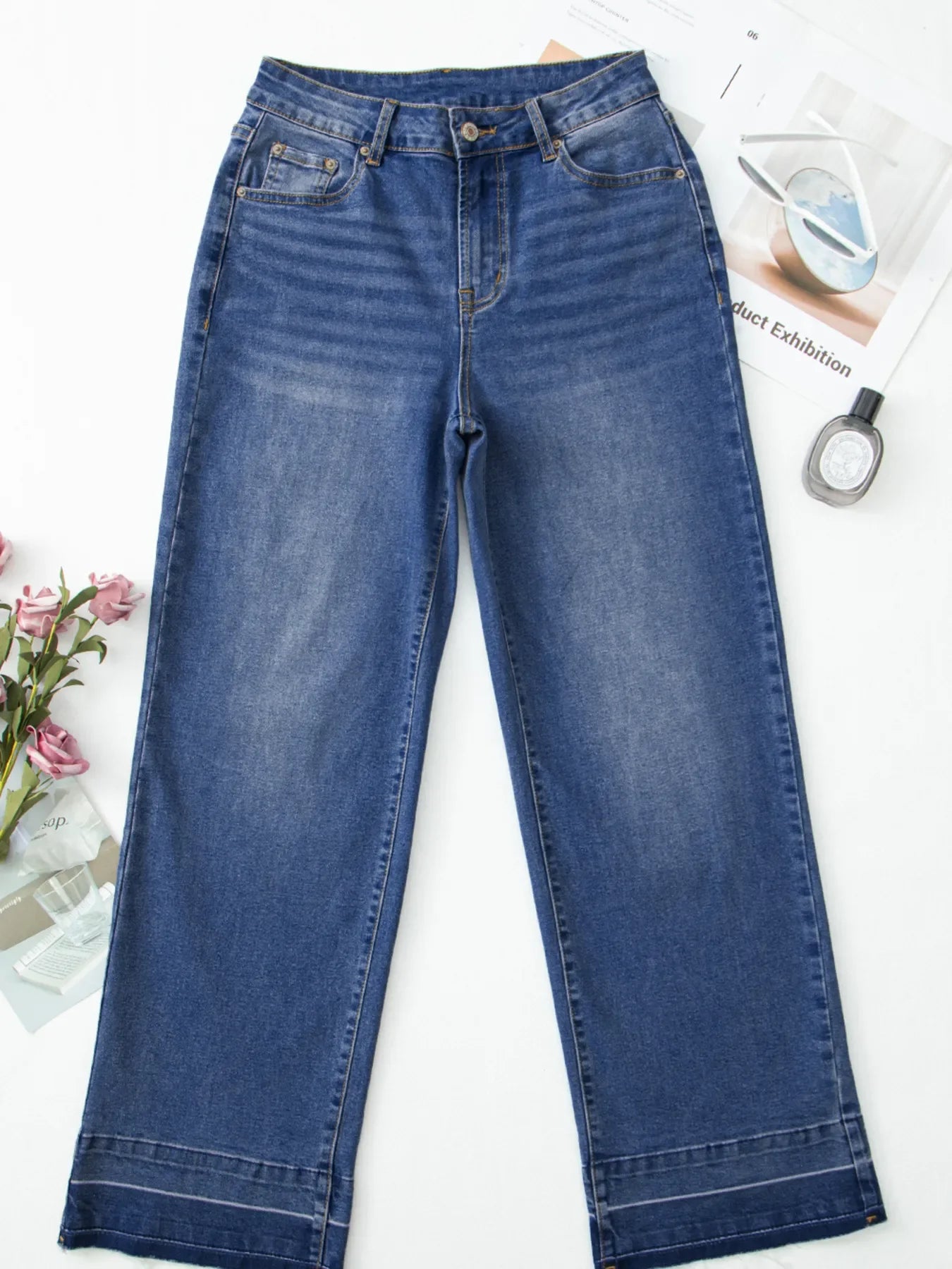 Raw Hem Unique Cuffs Straight High Rise Loose Jeans