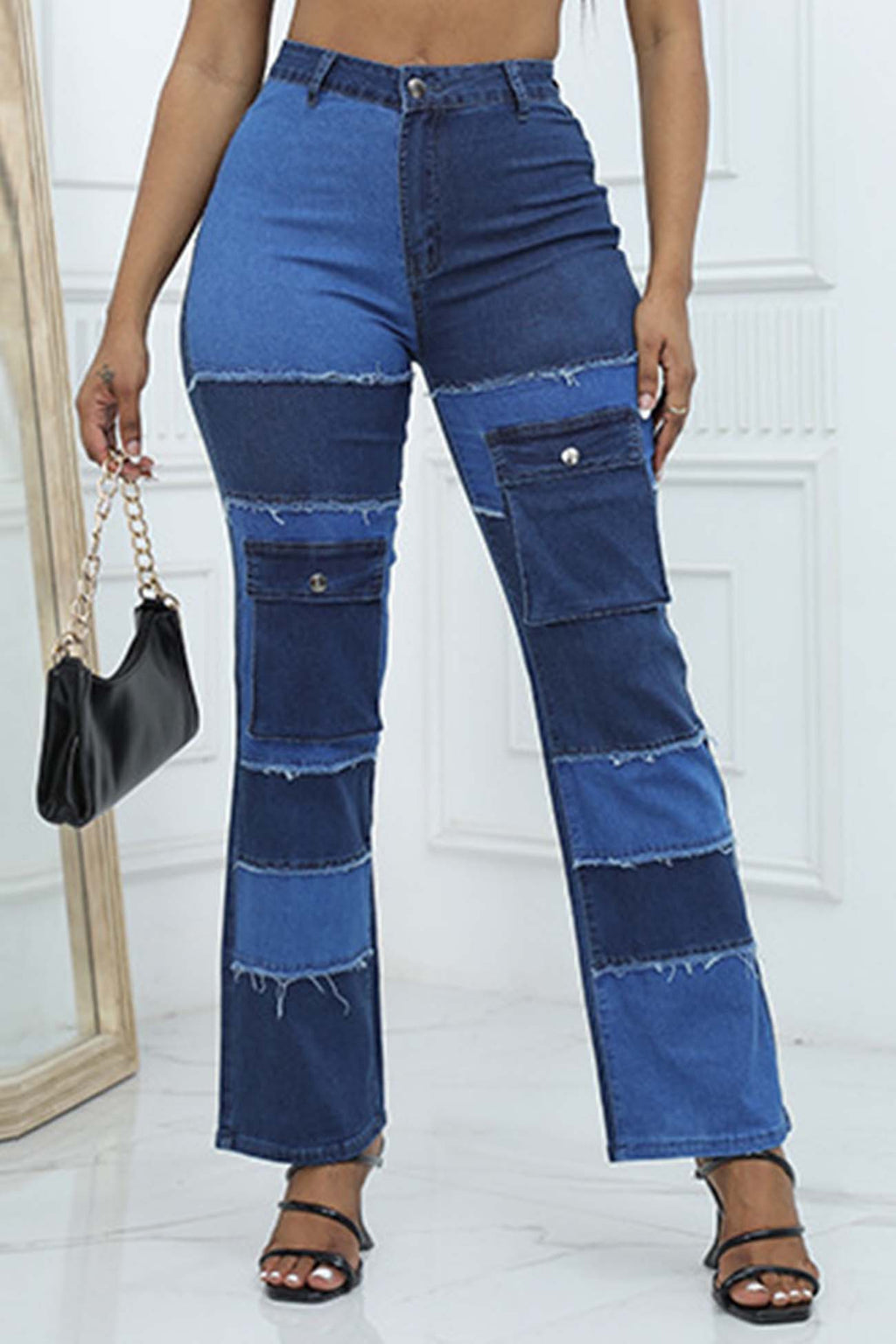 Contrast Patchwork High Waisted Jeans