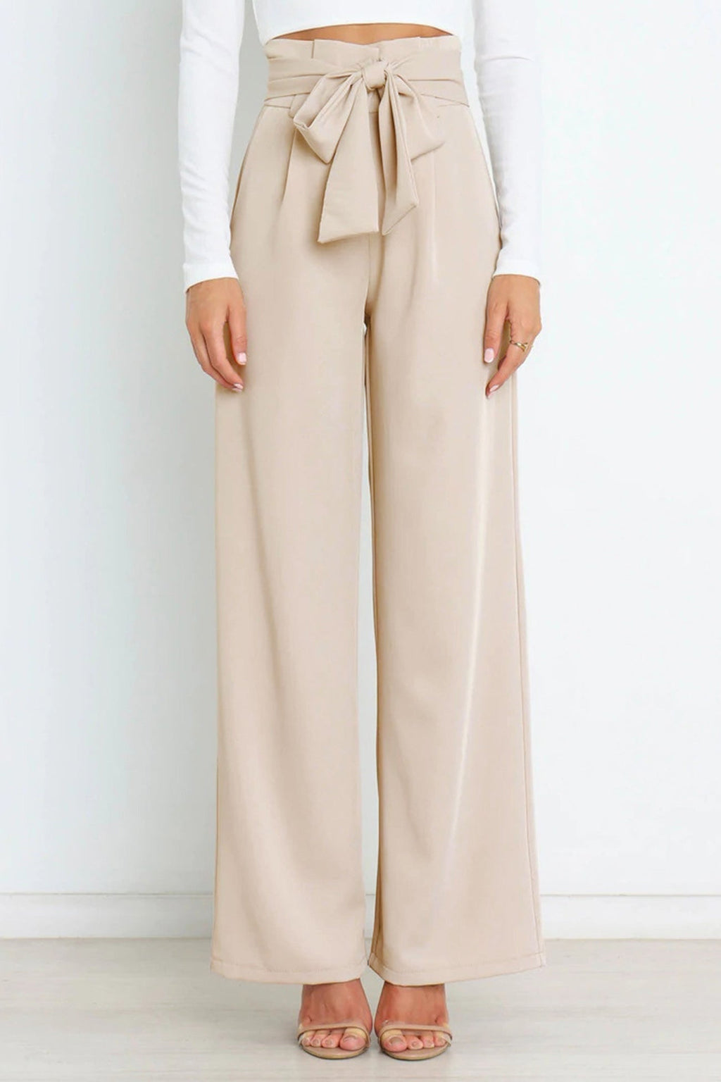 Casual Tie-Front Loose Straight Long Pants