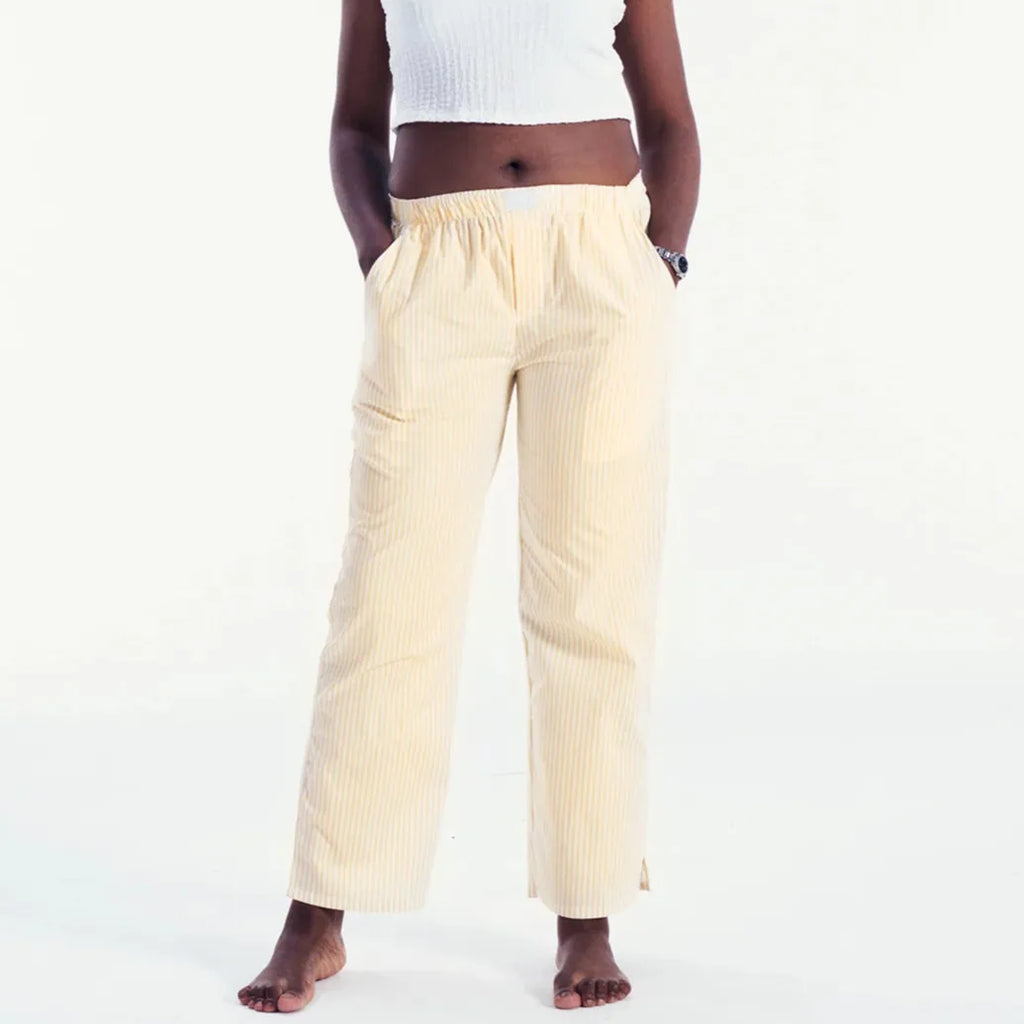 Comfy Wide Leg Vintage Elastic Waist Plaid Striped Retro Pajams Bottoms Pants