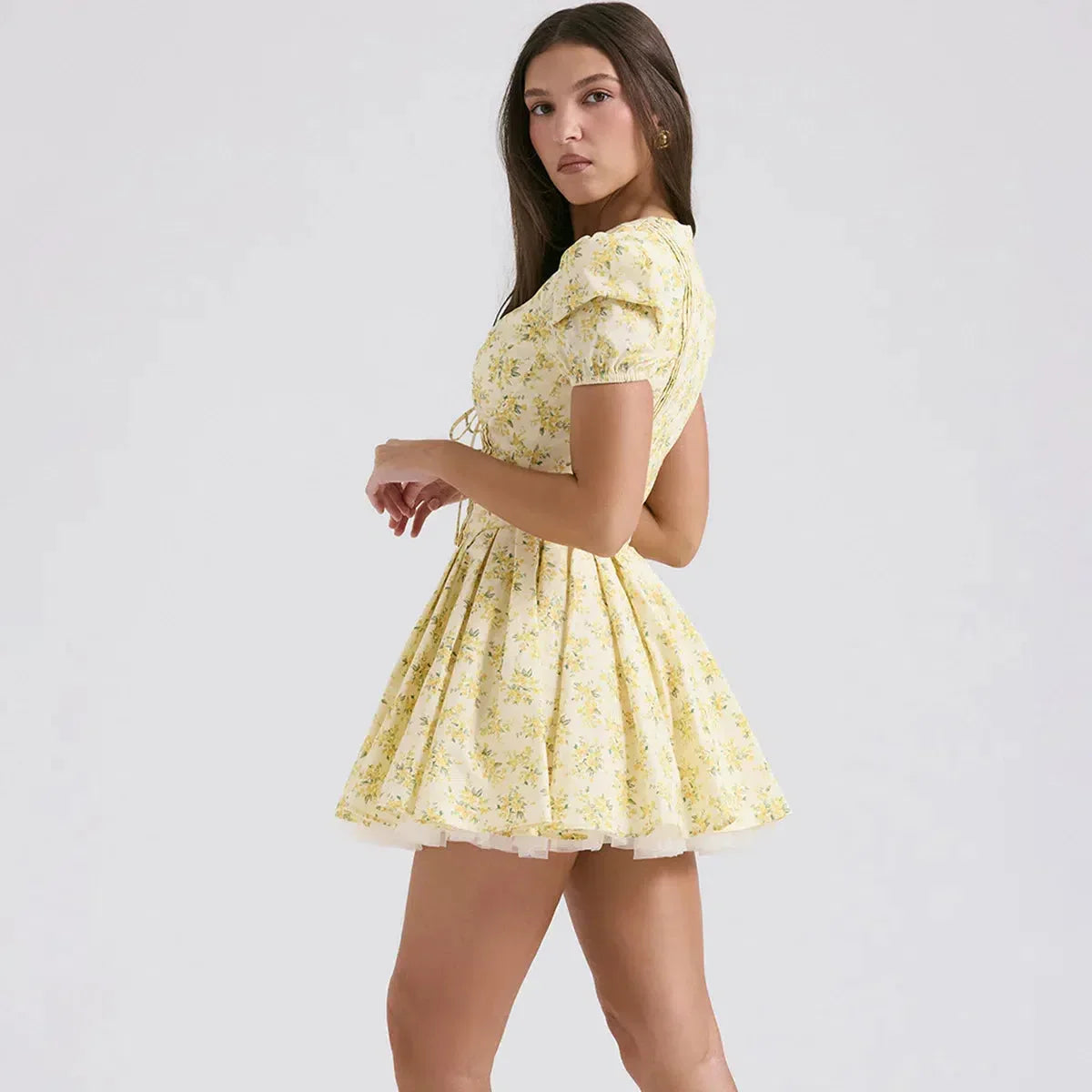 Cottagecore Floral Plunge Neck Mini Dress