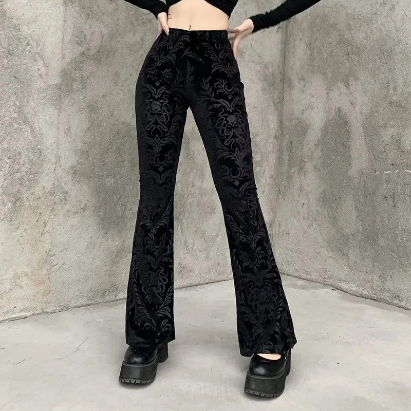 Retro Print Black Halloween Pants