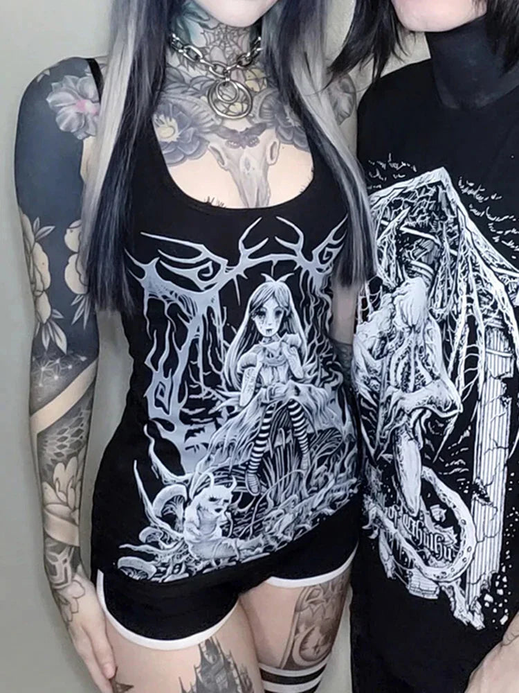 Gothic Graphic Sleeveless Retro Aesthetic Crop Top
