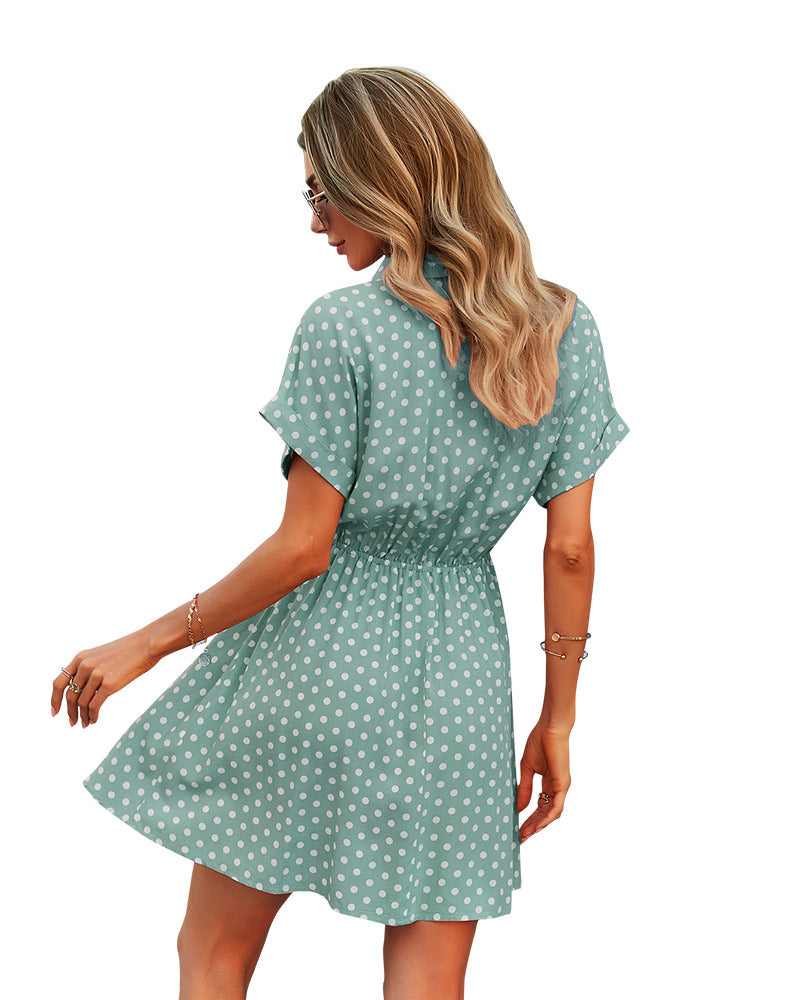 Manika Spotted Button Down Shirt Dress - Slate Blue