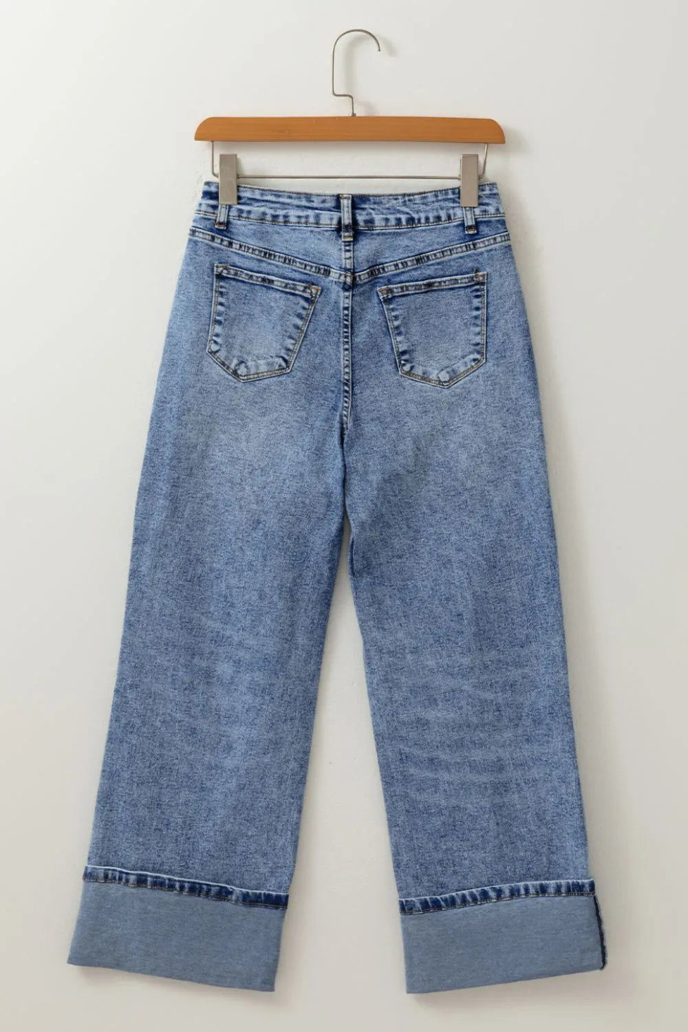High-Waisted Wide-Leg Cuffed Jeans