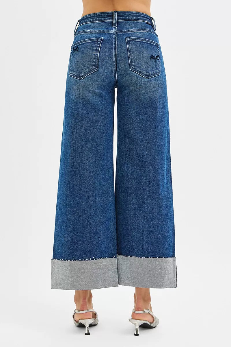RISEN High Rise Crop Wide Leg Ribbon Detail Jeans