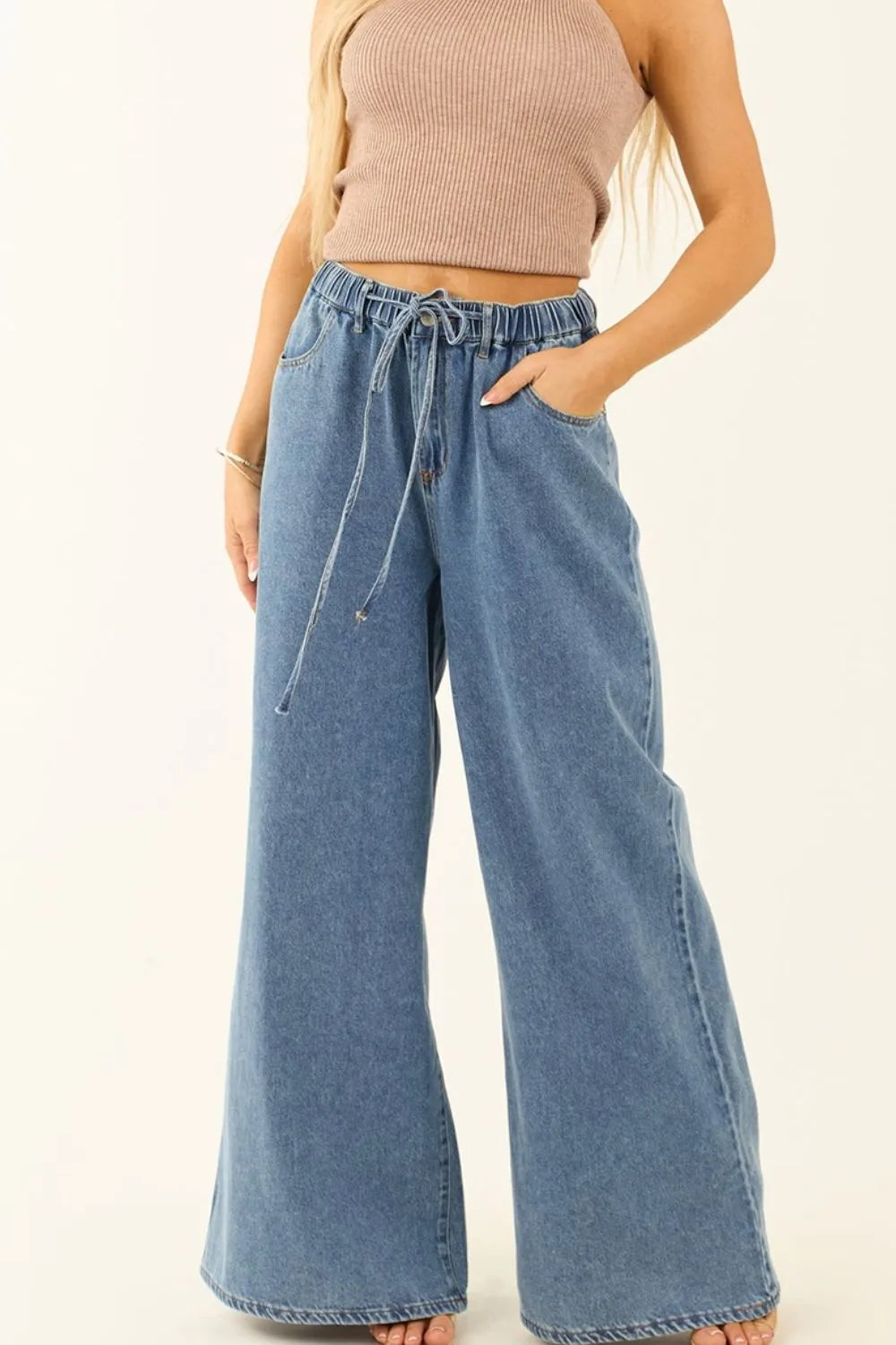 Medium Wash Super Wide Leg Denim Pants