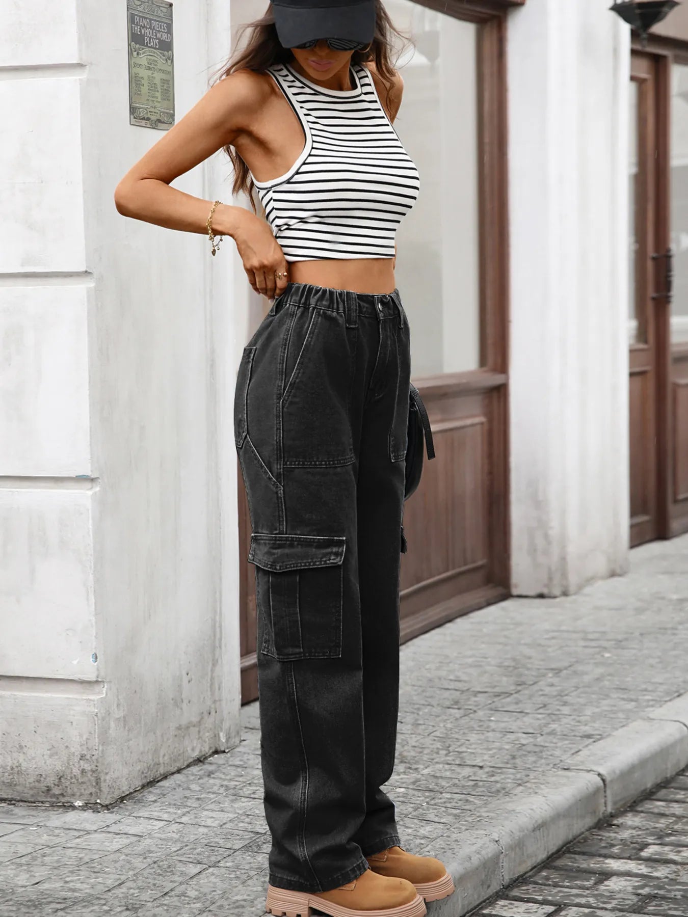 High-Waisted Cargo Jeans