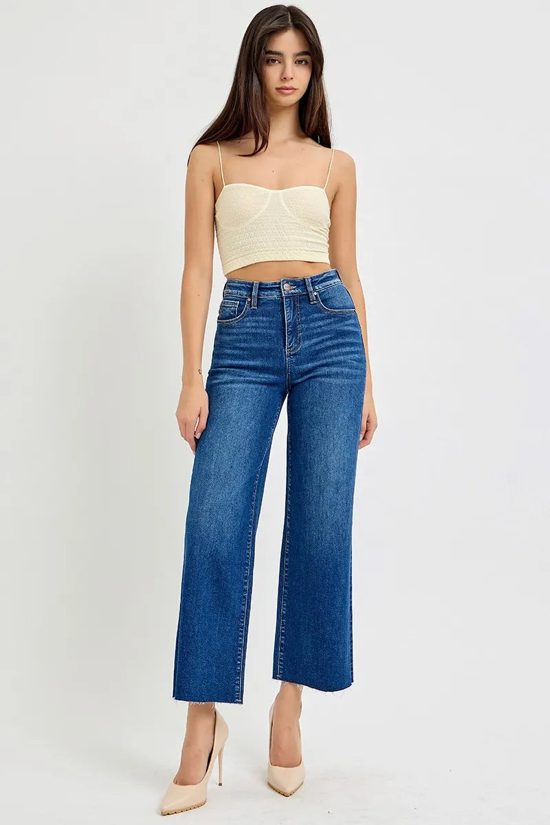 RISEN Full Size Tummy Control High Rise Wide Crop Jeans Plus Size
