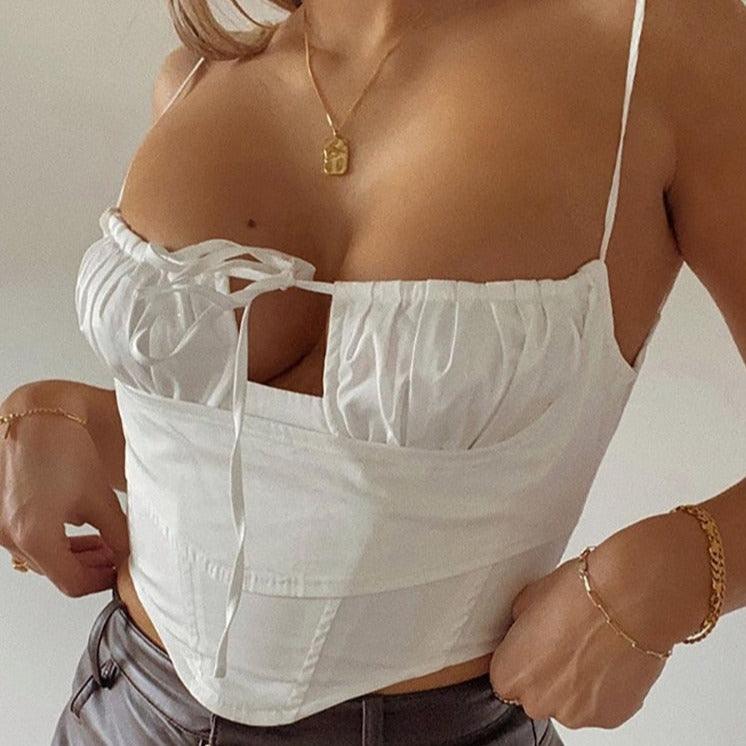 Angelu Lace Front Pleated Corset Top